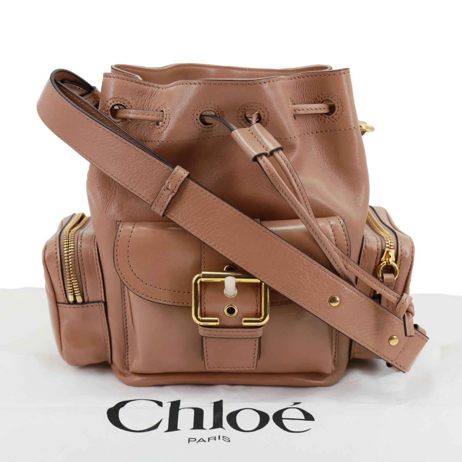 CHLOE Camera Bucket Smooth Leather Shoulder Bag Peach