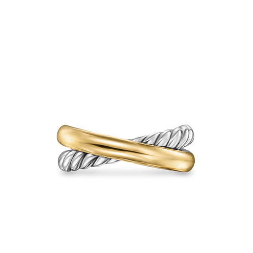 David Yurman Crossover Two Row Ring in Sterling Silver with 14K Yellow Gold, 7.5 mm, Size 7