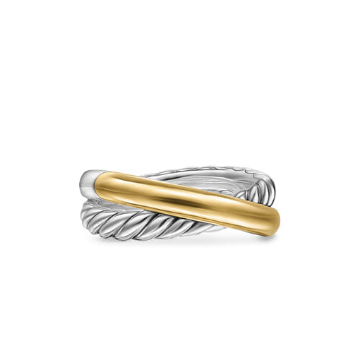 David Yurman Crossover Two Row Ring in Sterling Silver with 14K Yellow Gold, 7.5 mm, Size 7
