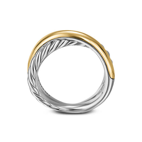 David Yurman Crossover Two Row Ring in Sterling Silver with 14K Yellow Gold, 7.5 mm, Size 7
