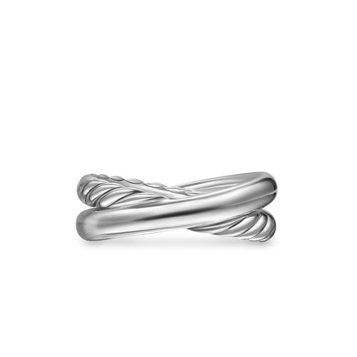 David Yurman Crossover Two Row Ring in Sterling Silver with 14K Yellow Gold, 7.5 mm, Size 6