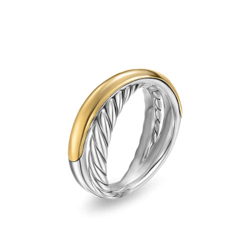 David Yurman Crossover Two Row Ring in Sterling Silver with 14K Yellow Gold, 7.5 mm, Size 6
