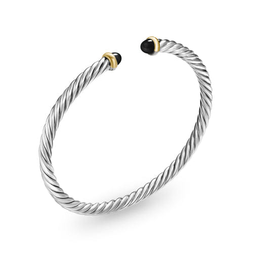 David Yurman Cable Flex Bracelet in Sterling Silver with 14K Yellow Gold and Black Onyx, 4 mm