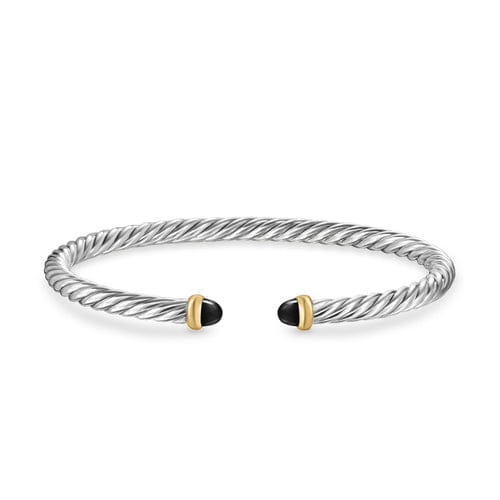 David Yurman Cable Flex Bracelet in Sterling Silver with 14K Yellow Gold and Black Onyx, 4 mm