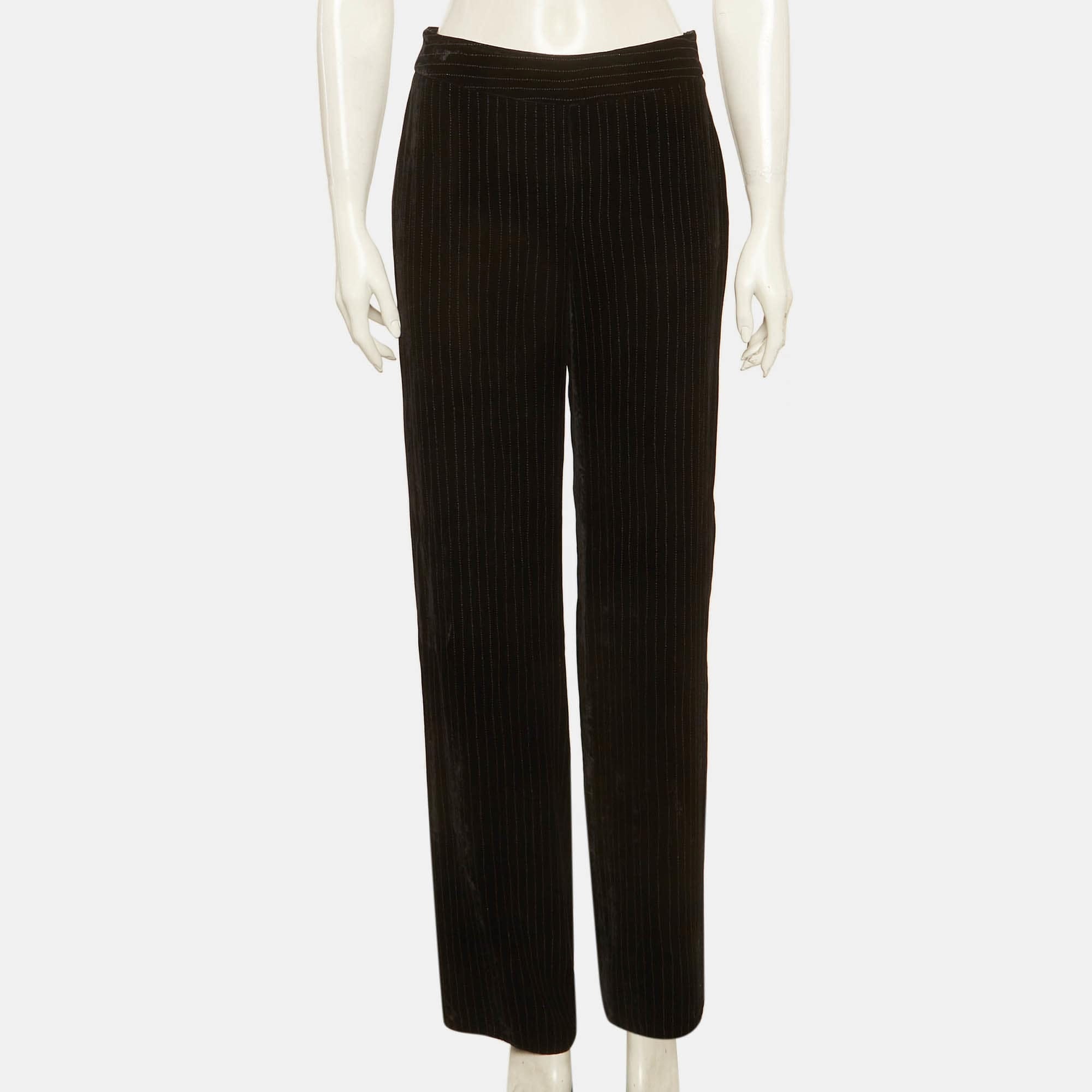 Giorgio Armani Black Pinstriped Loose Fit Trousers
