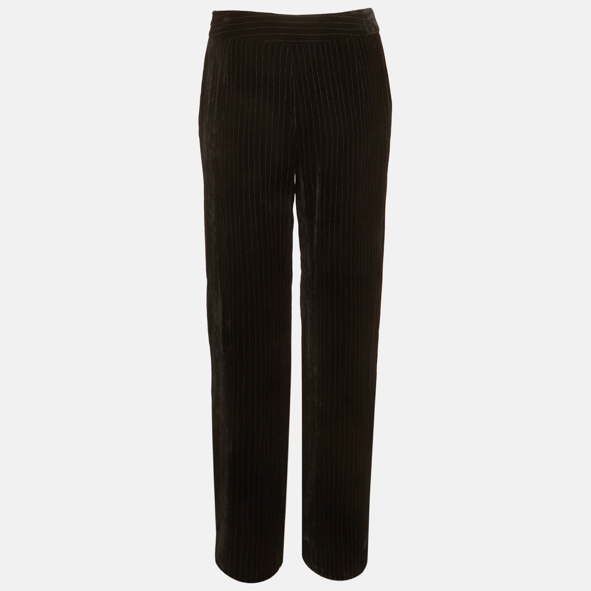 Giorgio Armani Black Pinstriped Loose Fit Trousers