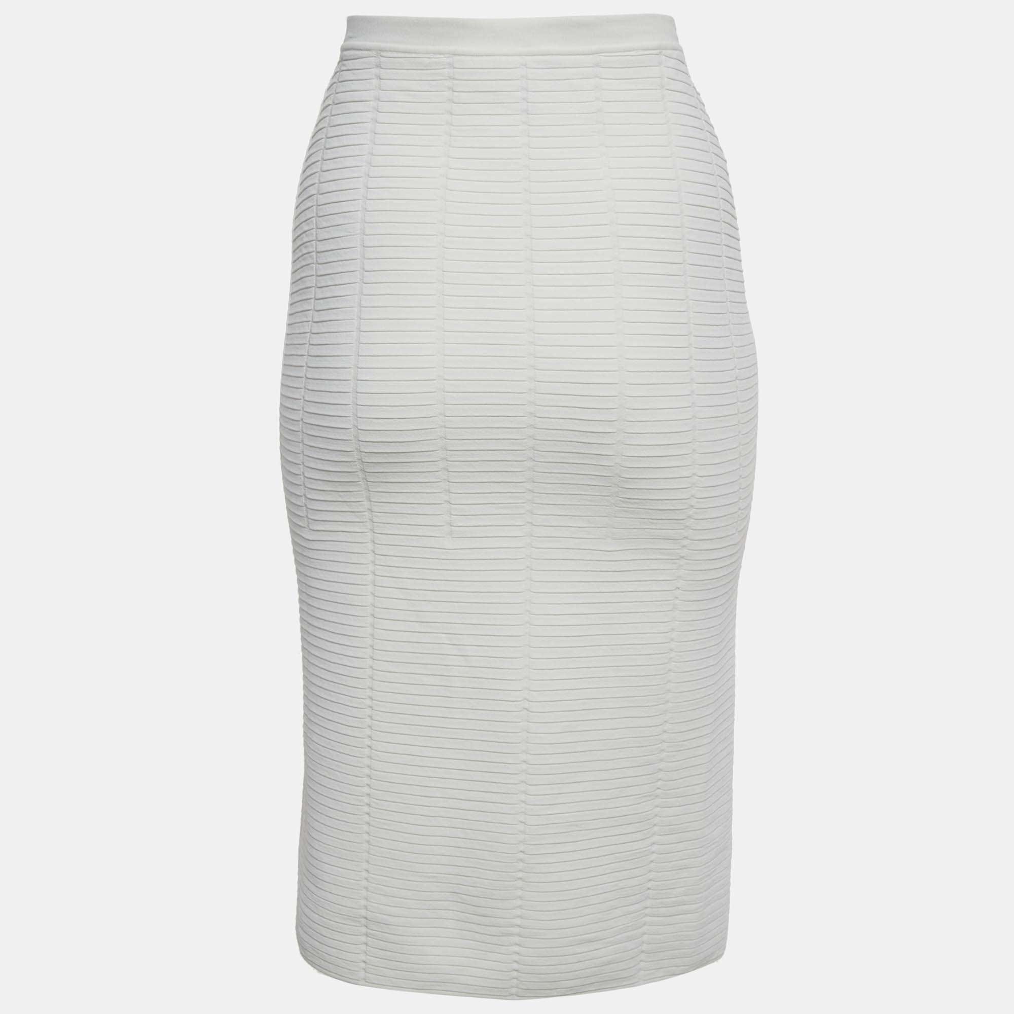 Giorgio Armani White Textured Rib Knit Pencil Skirt