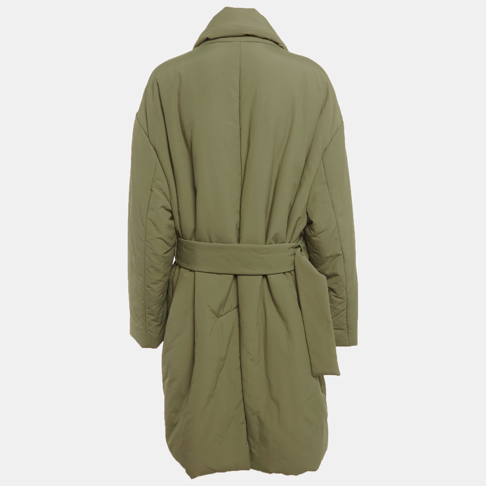 Off - White Green Synthetic Double Breasted Trench Coat