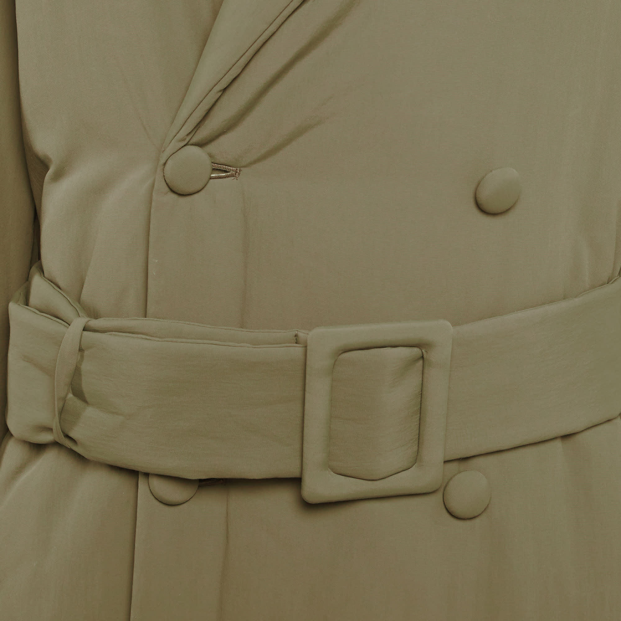 Off - White Green Synthetic Double Breasted Trench Coat