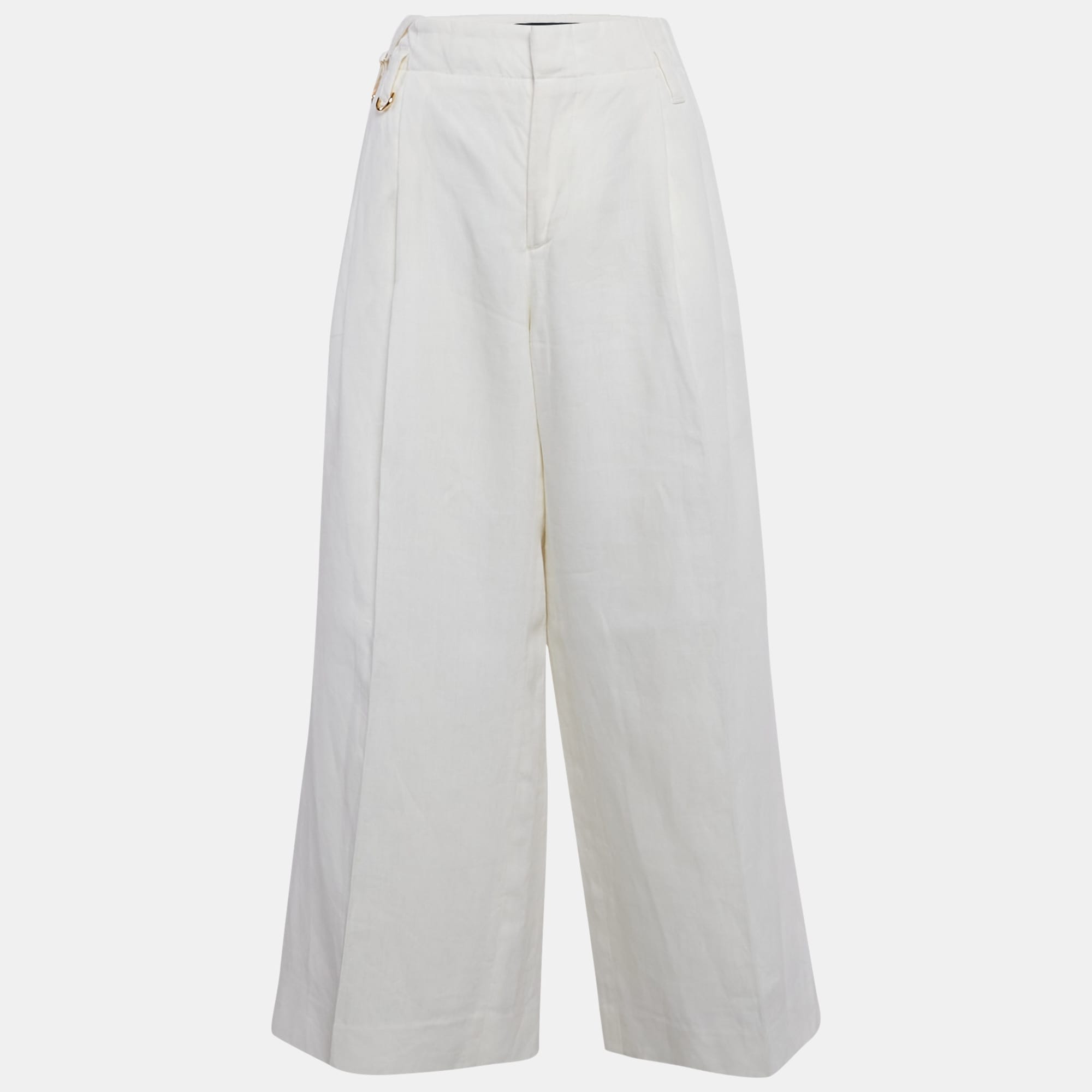 Off - White Linen Wide - Leg Cropped Pants