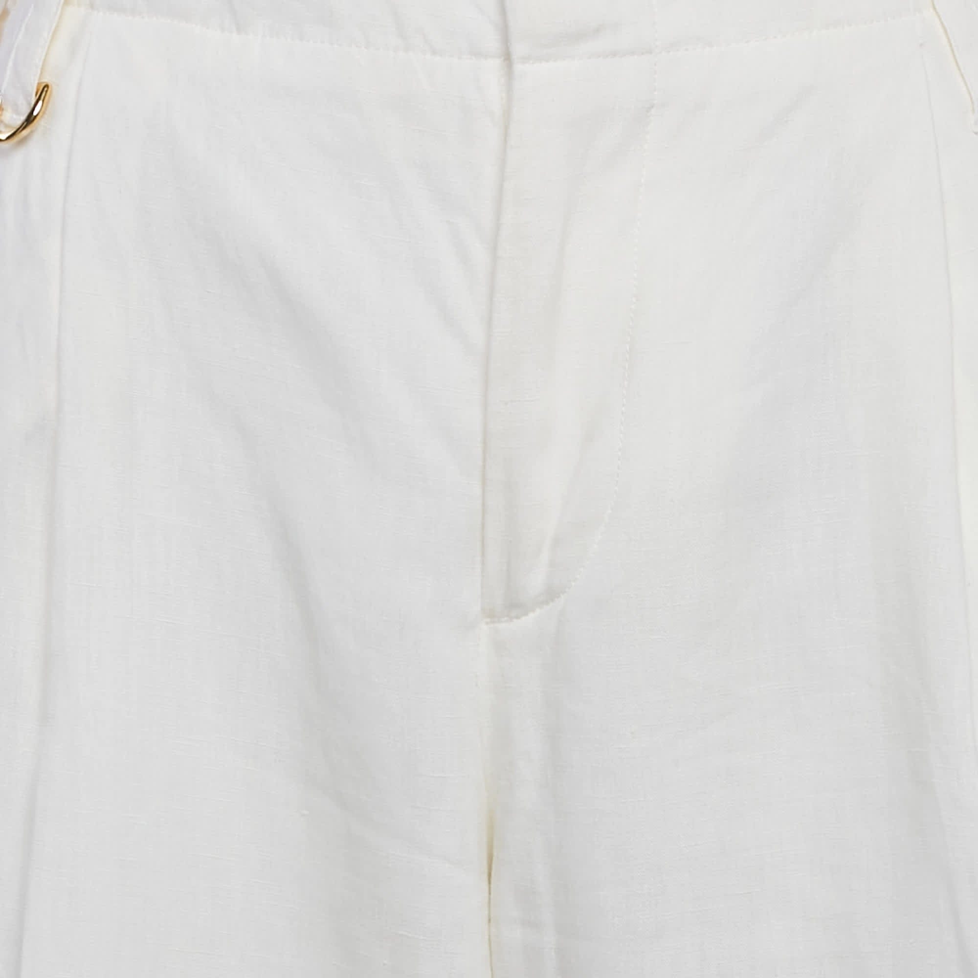 Off - White Linen Wide - Leg Cropped Pants