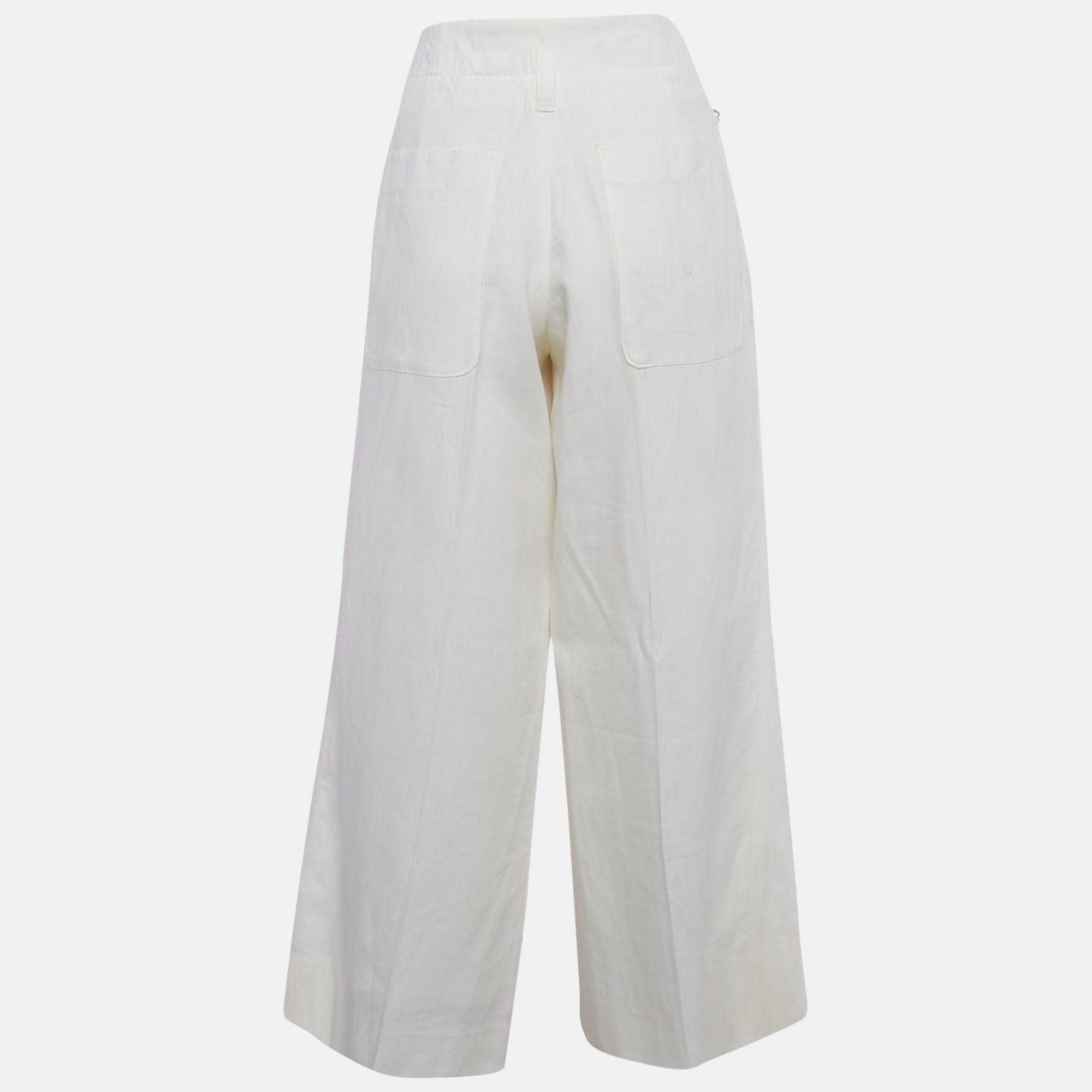 Off - White Linen Wide - Leg Cropped Pants