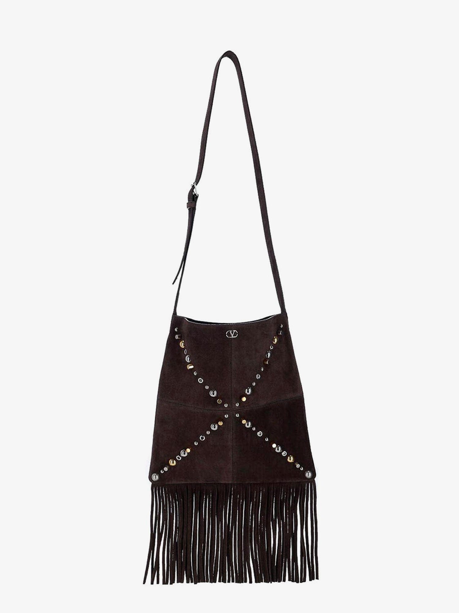 Valentino Garavani Suede shoulder bag with fringes and metal details