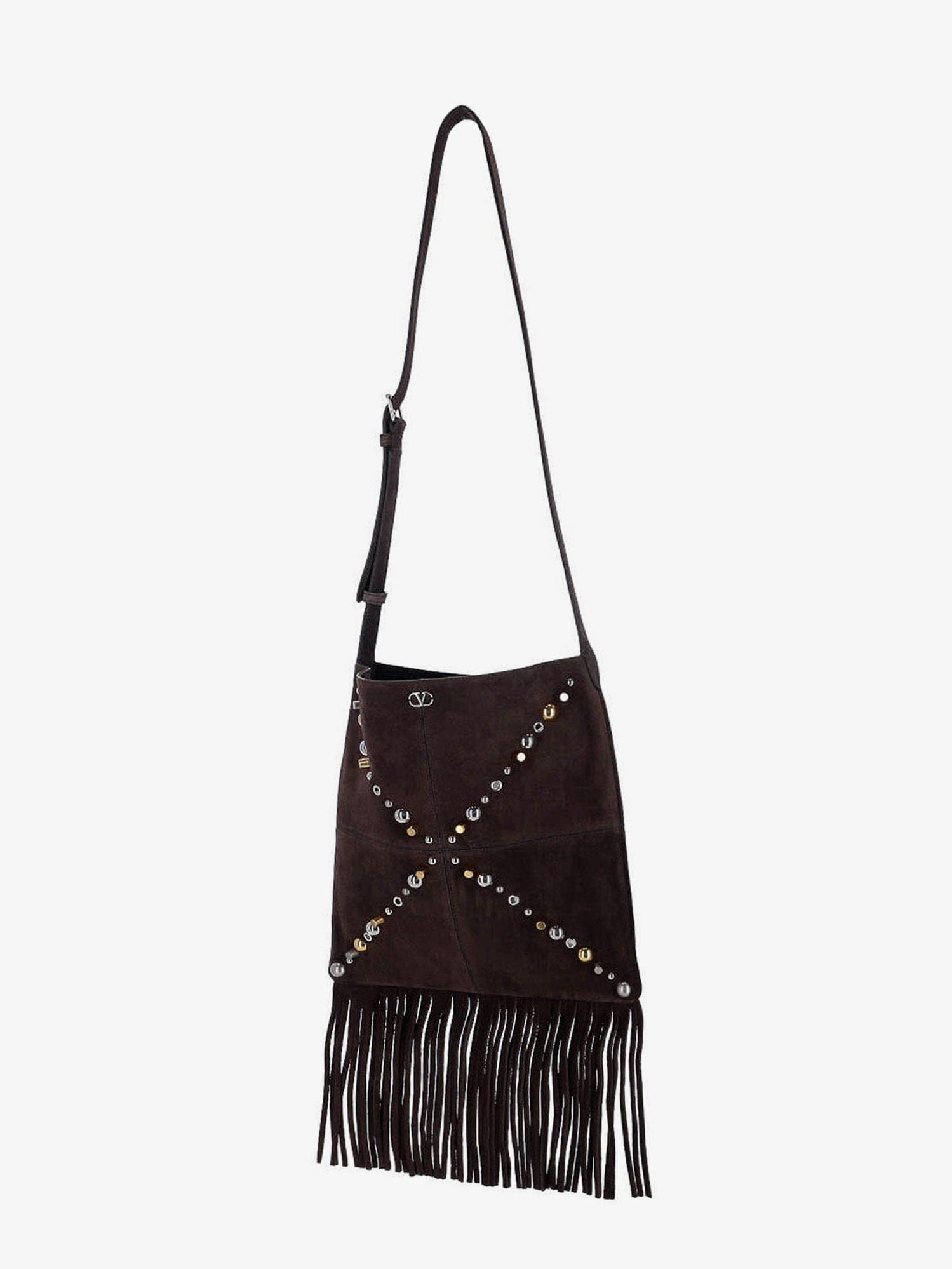 Valentino Garavani Suede shoulder bag with fringes and metal details