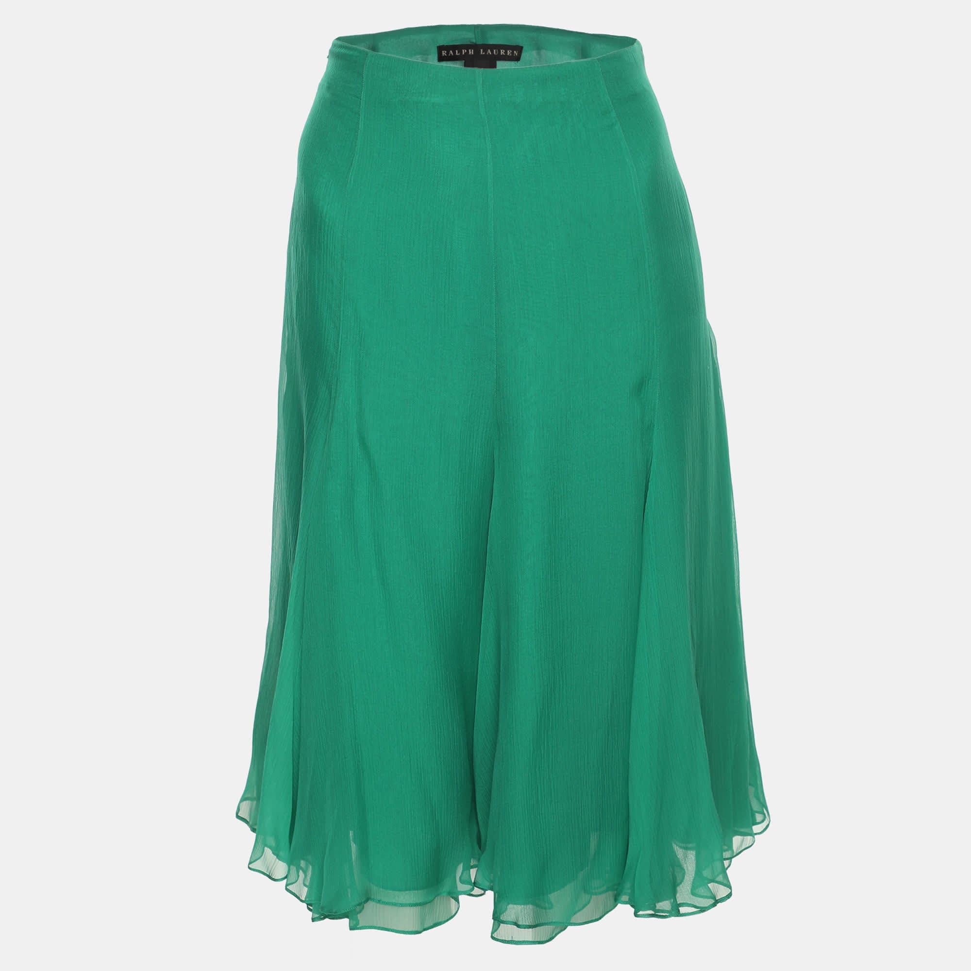 Ralph Lauren Green Chiffon Fishtail Midi Skirt