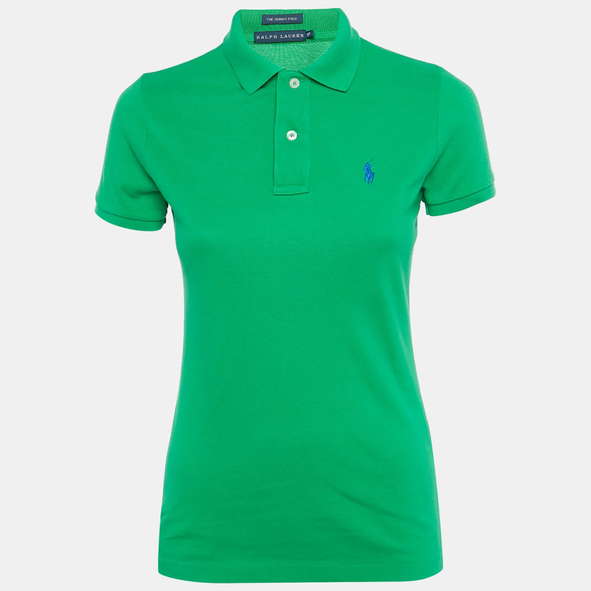 Ralph Lauren Green Logo Embroidered Cotton Skinny Polo T - Shirt