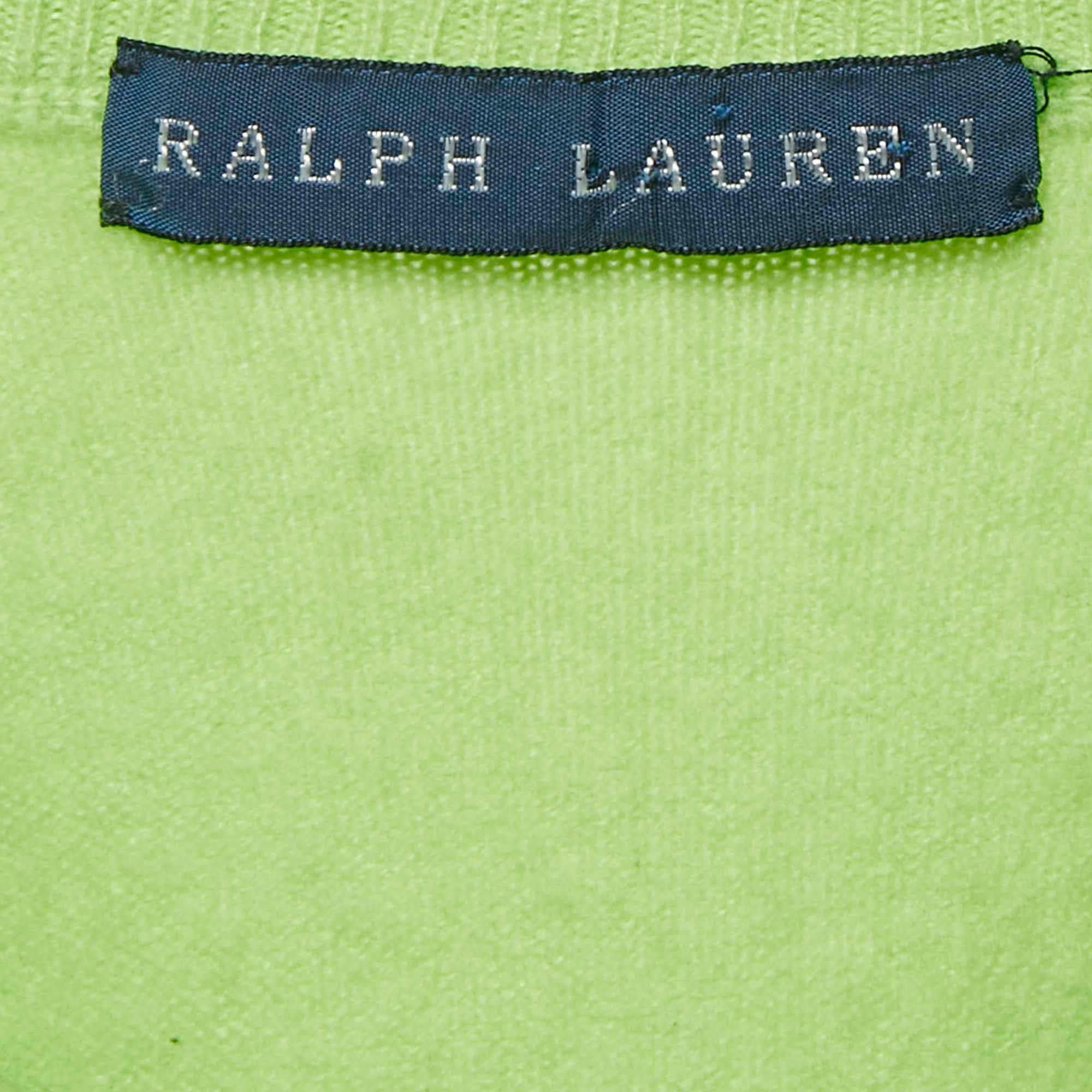 Ralph Lauren Light Green Cashmere V - Neck Long Sleeve Sweater