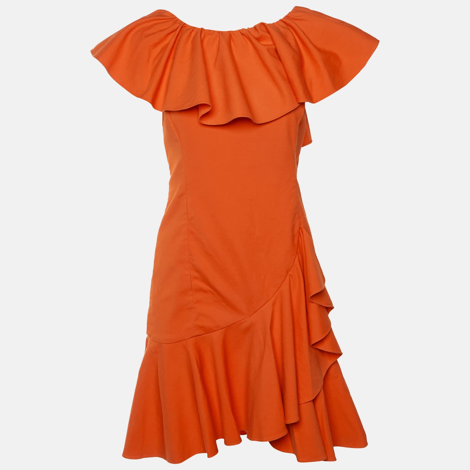 Ralph Lauren Orange Stretch Cotton Ruffled Dress