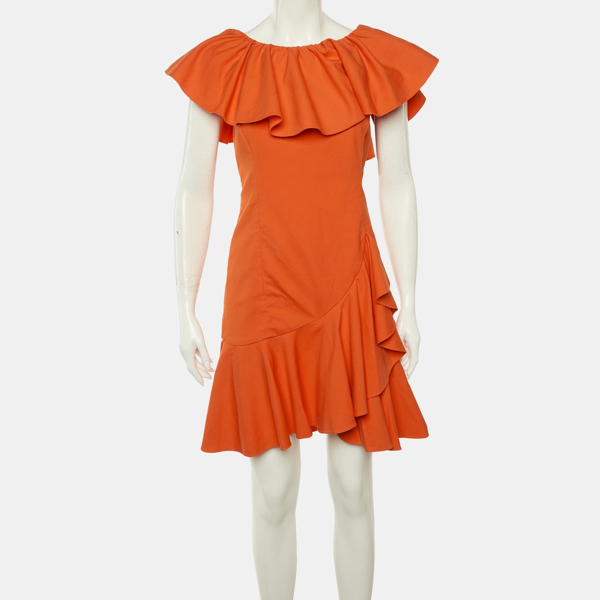 Ralph Lauren Orange Stretch Cotton Ruffled Dress
