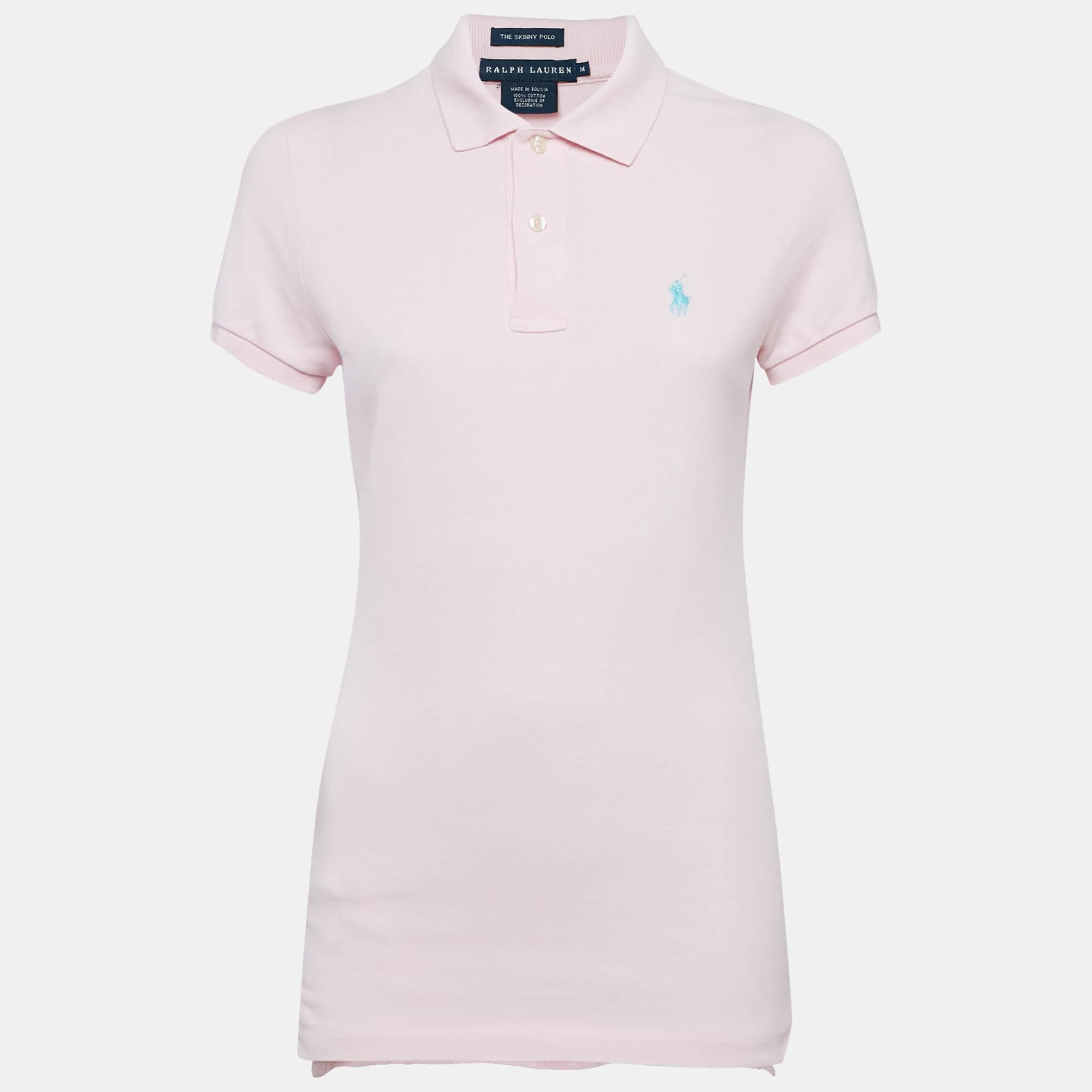 Ralph Lauren Pink Logo Embroidered Cotton Skinny Polo T - Shirt