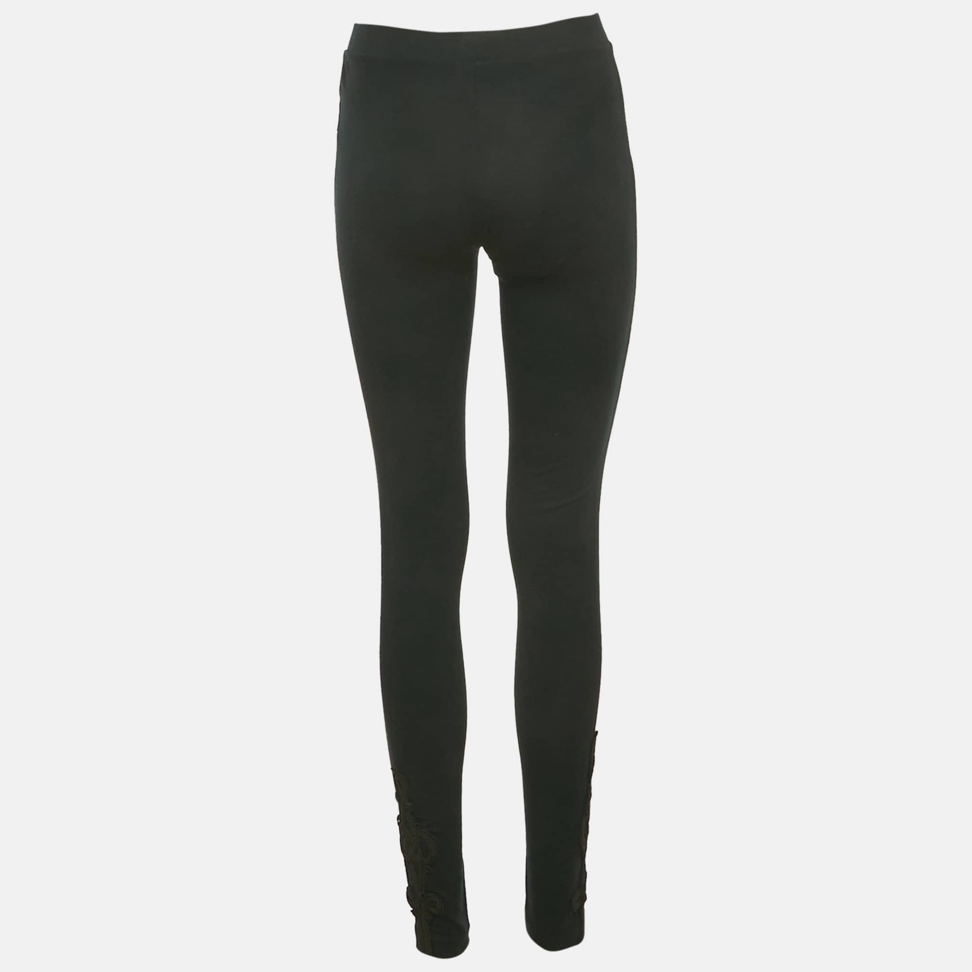 Ralph Lauren Black Embroidered Hem Jersey Leggings