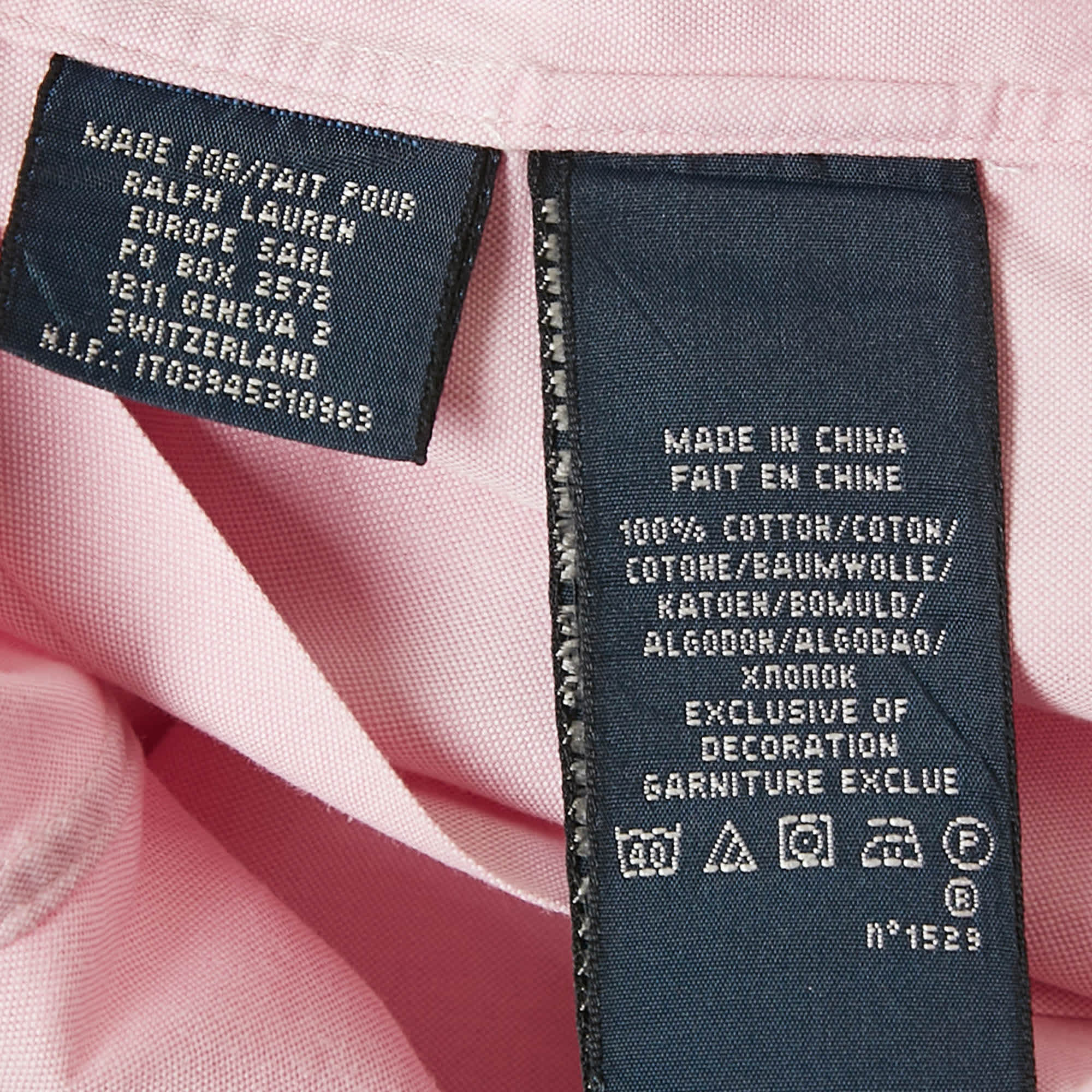 Ralph Lauren Pink Cotton Button Front Super Slim Fit