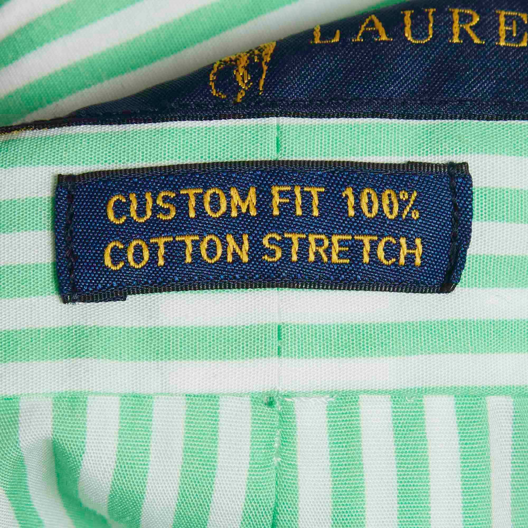 Ralph Lauren Green/white Stripe Cotton Stretch Short Sleeve Shirt