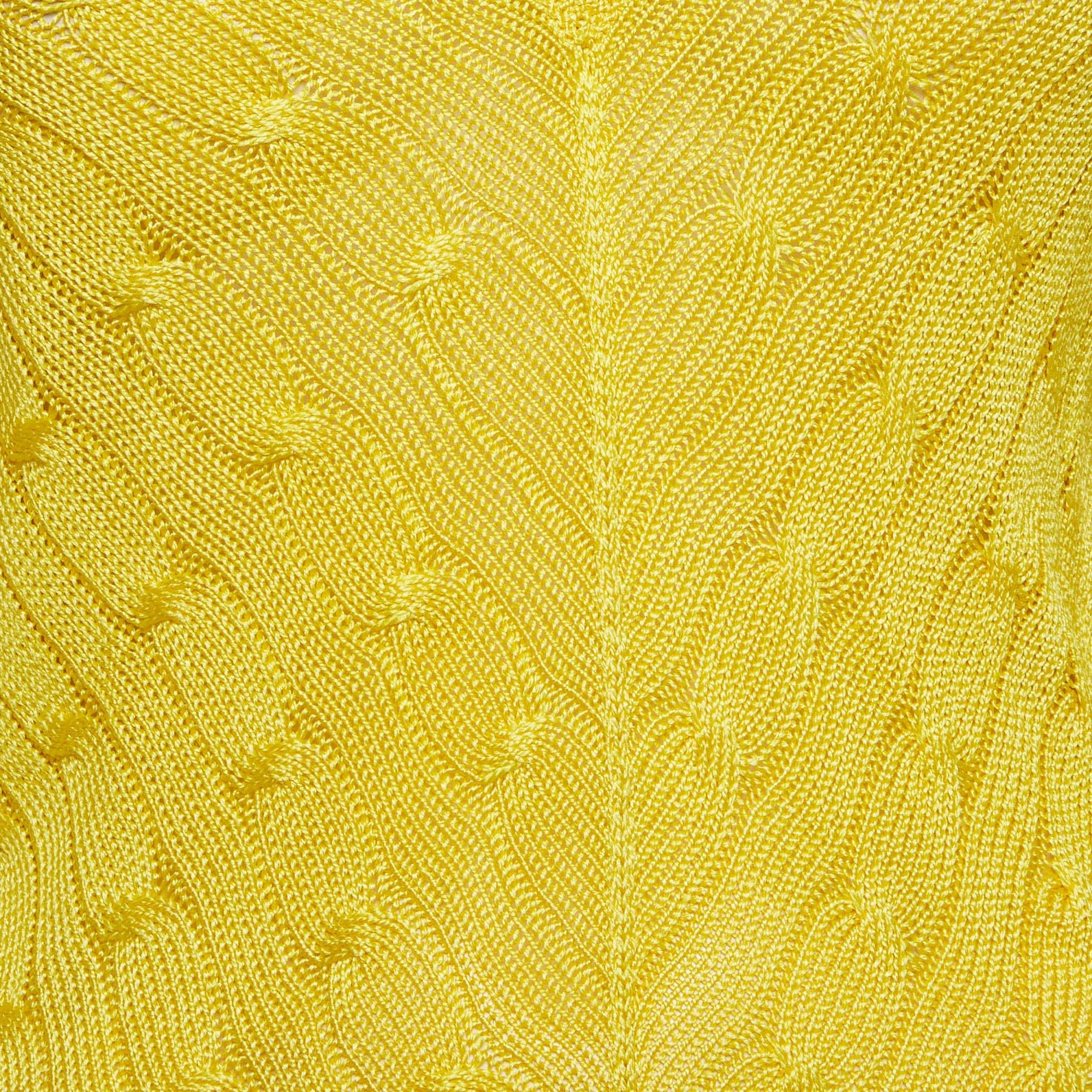 Ralph Lauren Yellow Cable Knit Silk V - Neck Sweater