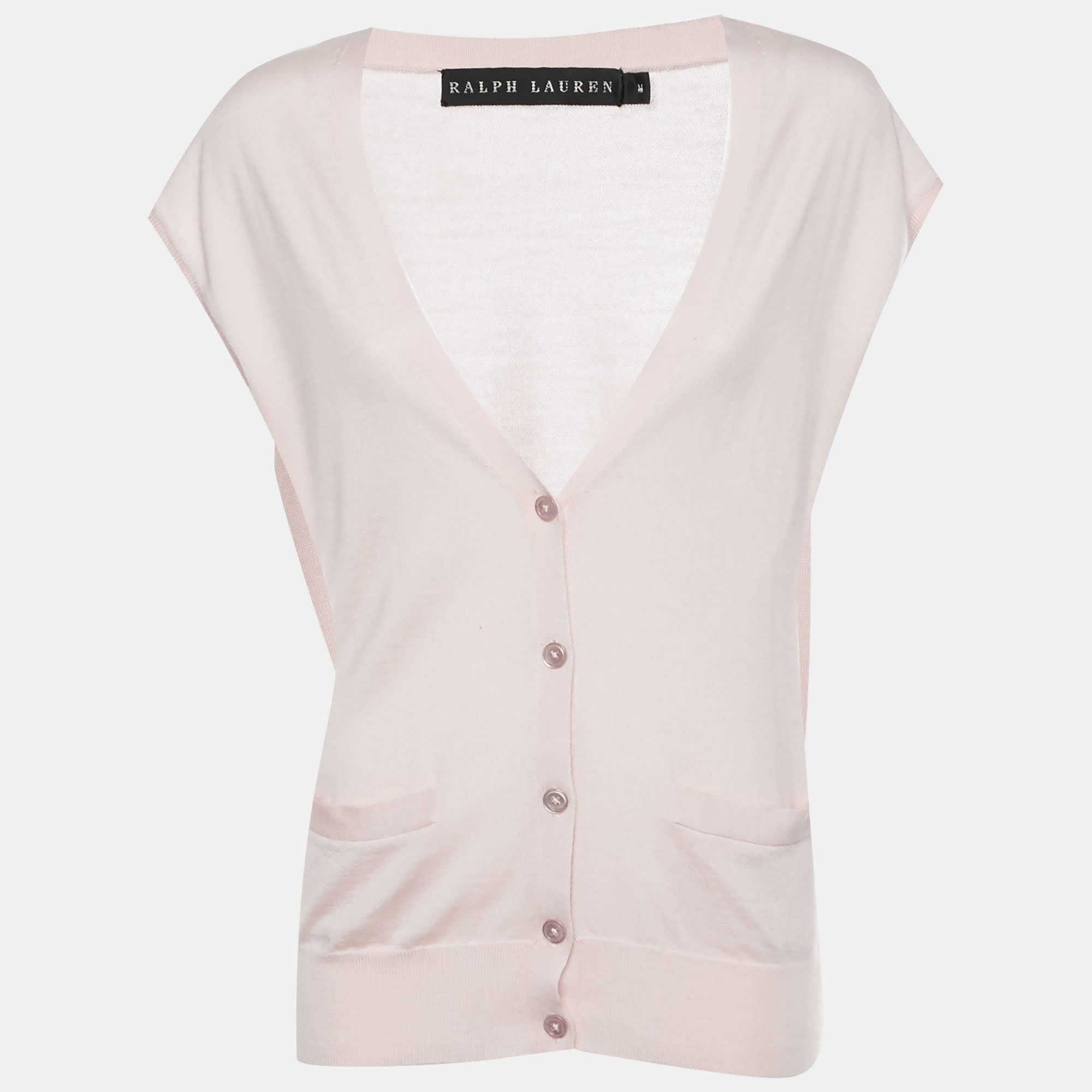 Ralph Lauren Light Pink Cashmere Blend Sleeveless Cardigan
