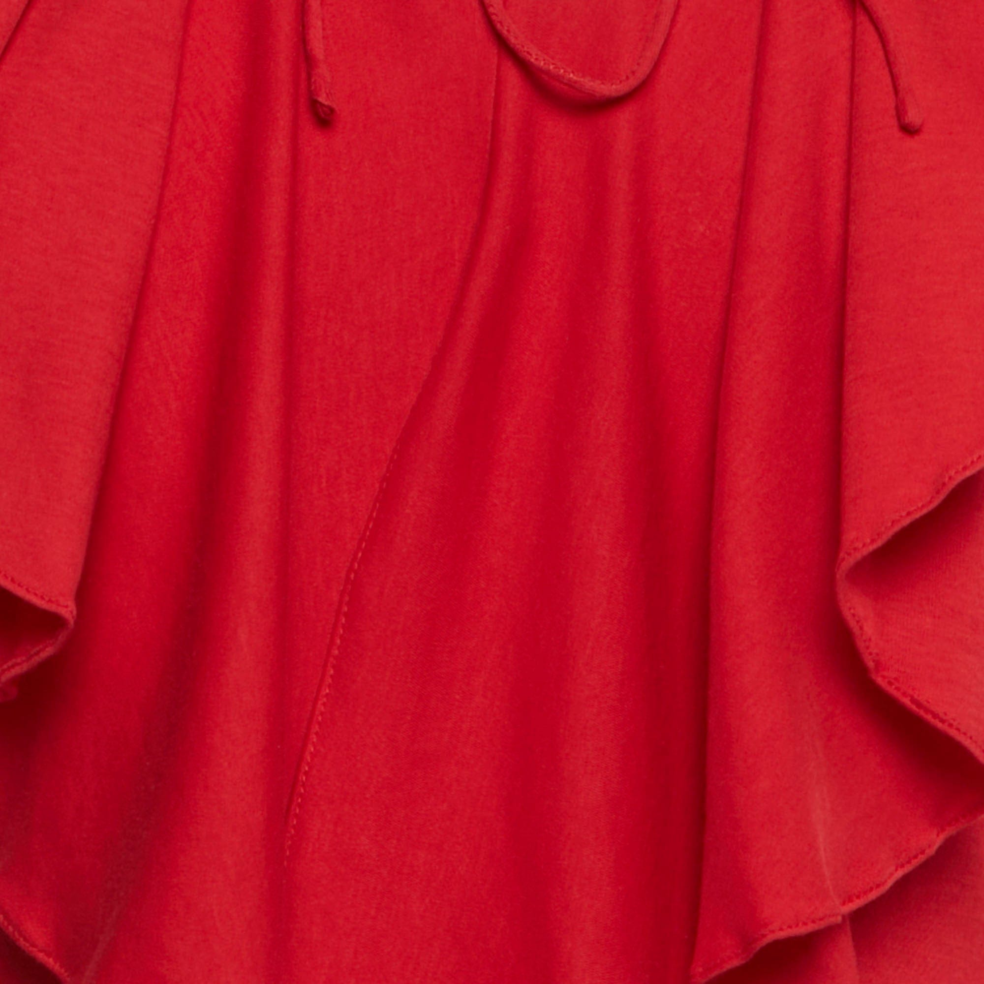 Ralph Lauren Red Jersey Ruffled Long Sleeve Top