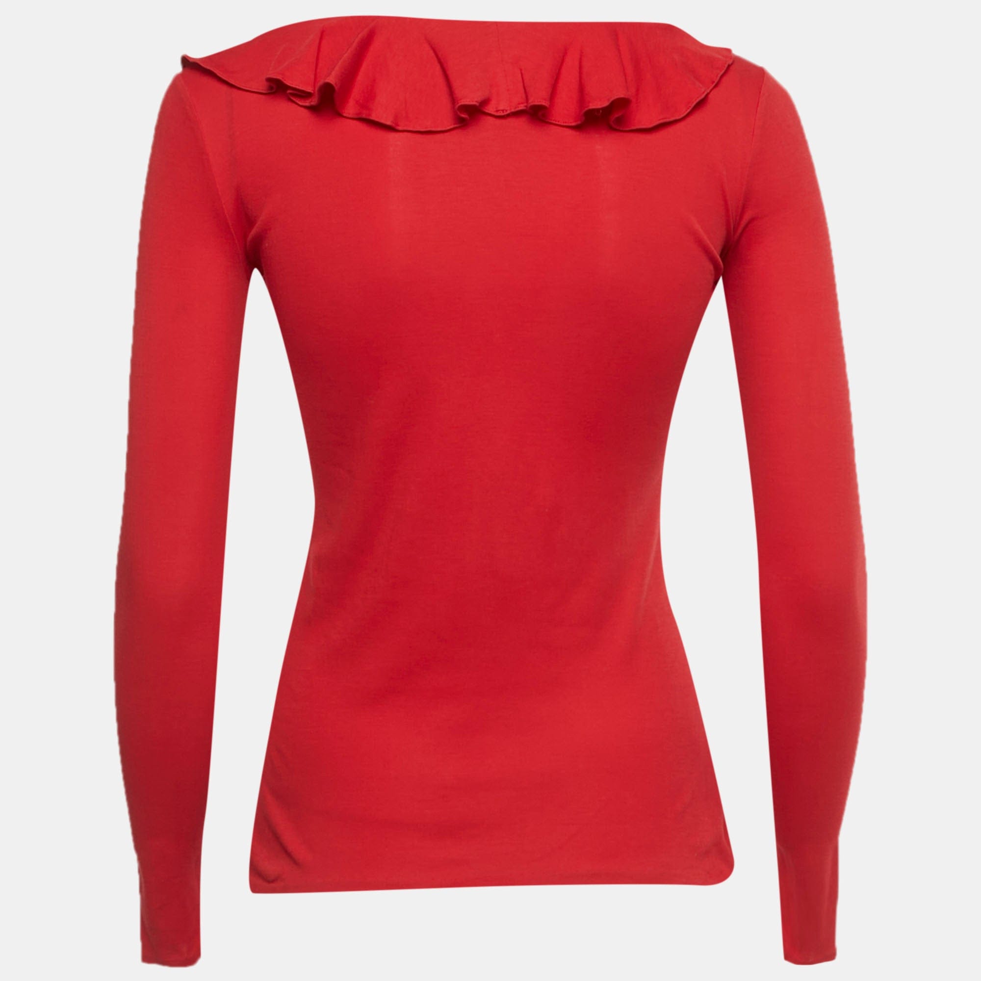Ralph Lauren Red Jersey Ruffled Long Sleeve Top