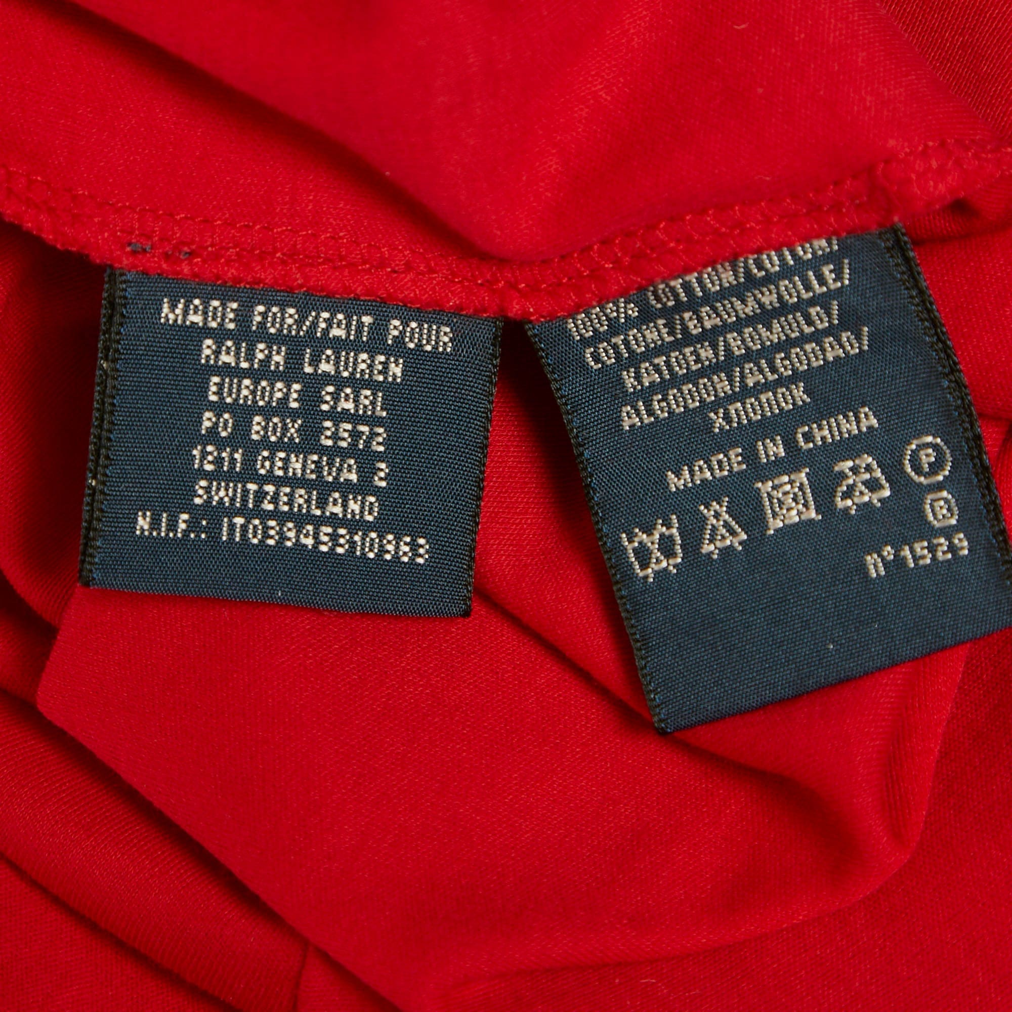 Ralph Lauren Red Jersey Ruffled Long Sleeve Top