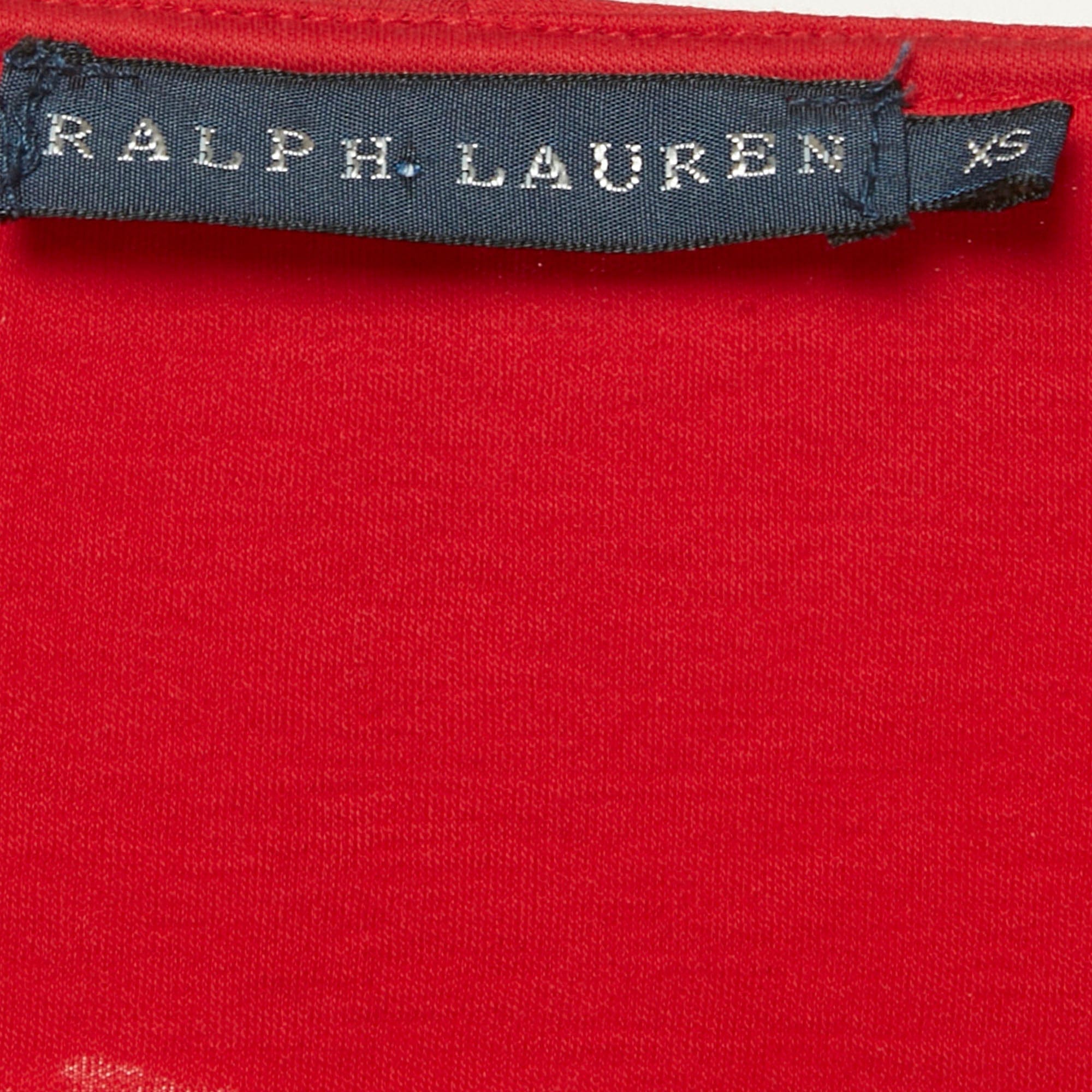 Ralph Lauren Red Jersey Ruffled Long Sleeve Top