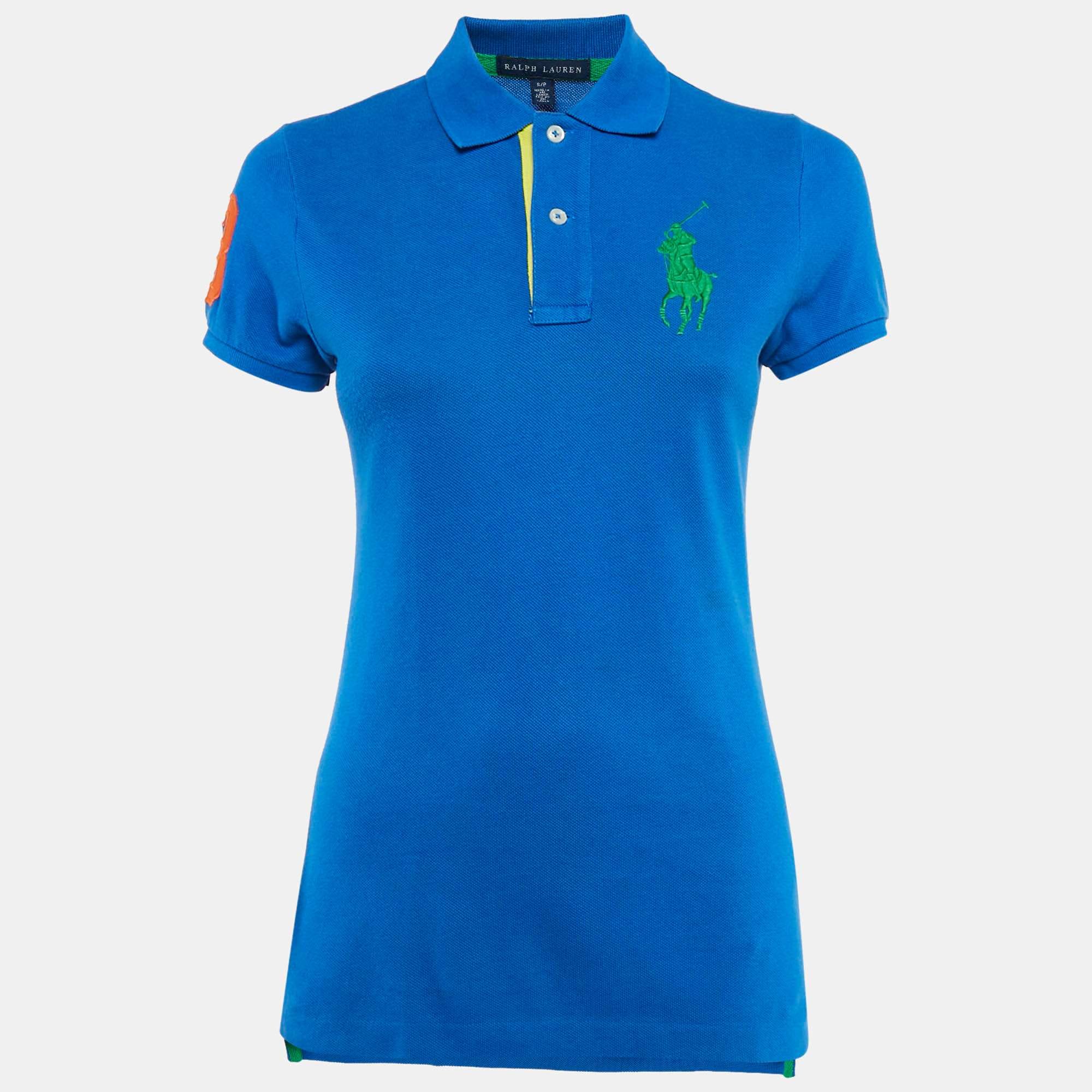 Ralph Lauren Blue Logo Embroidered Cotton Pique Polo T - Shirt