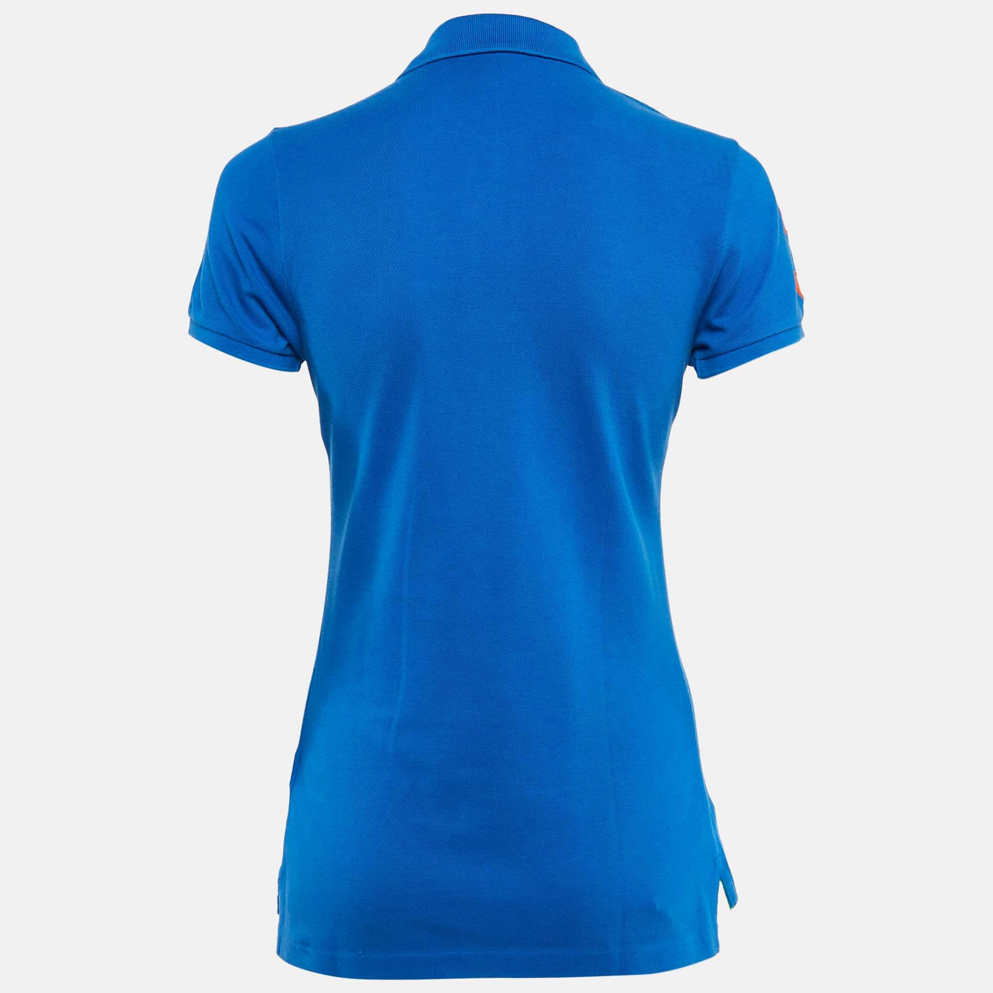 Ralph Lauren Blue Logo Embroidered Cotton Pique Polo T - Shirt