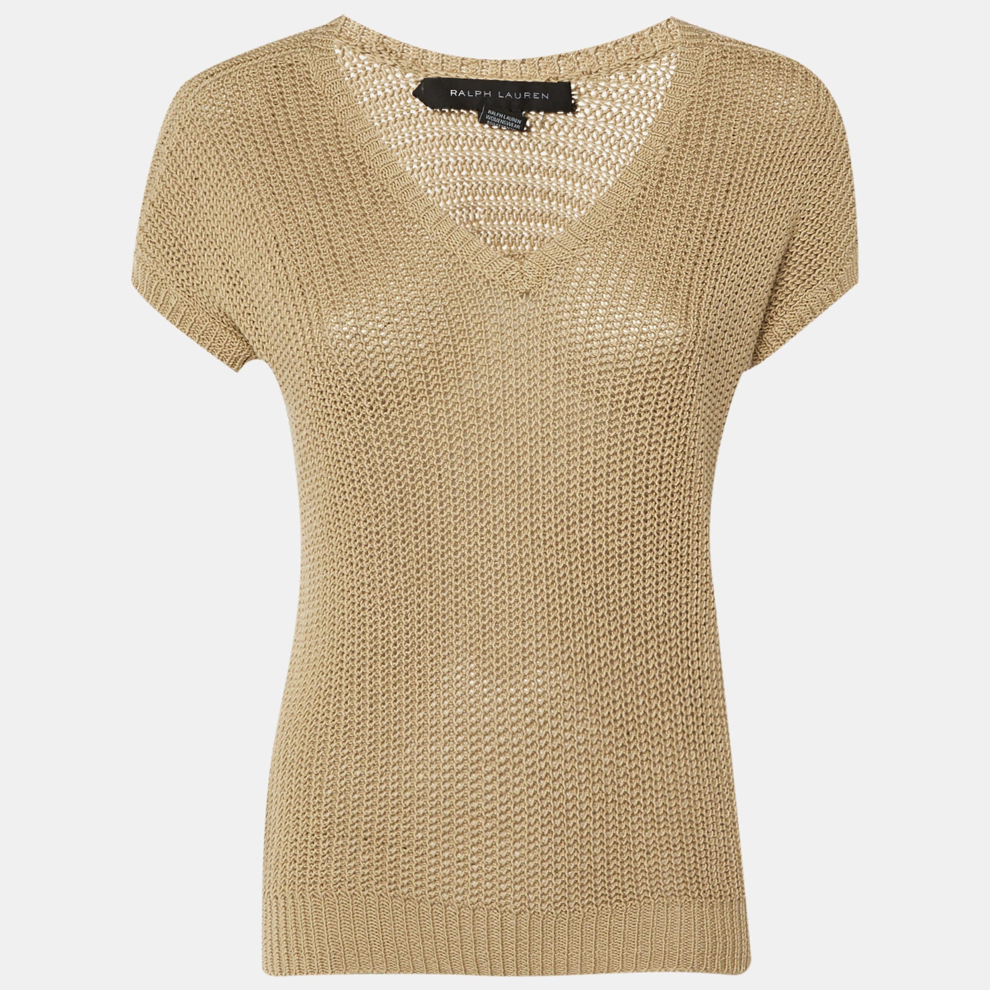 Ralph Lauren Beige Cotton Knit V - Neck Jumper