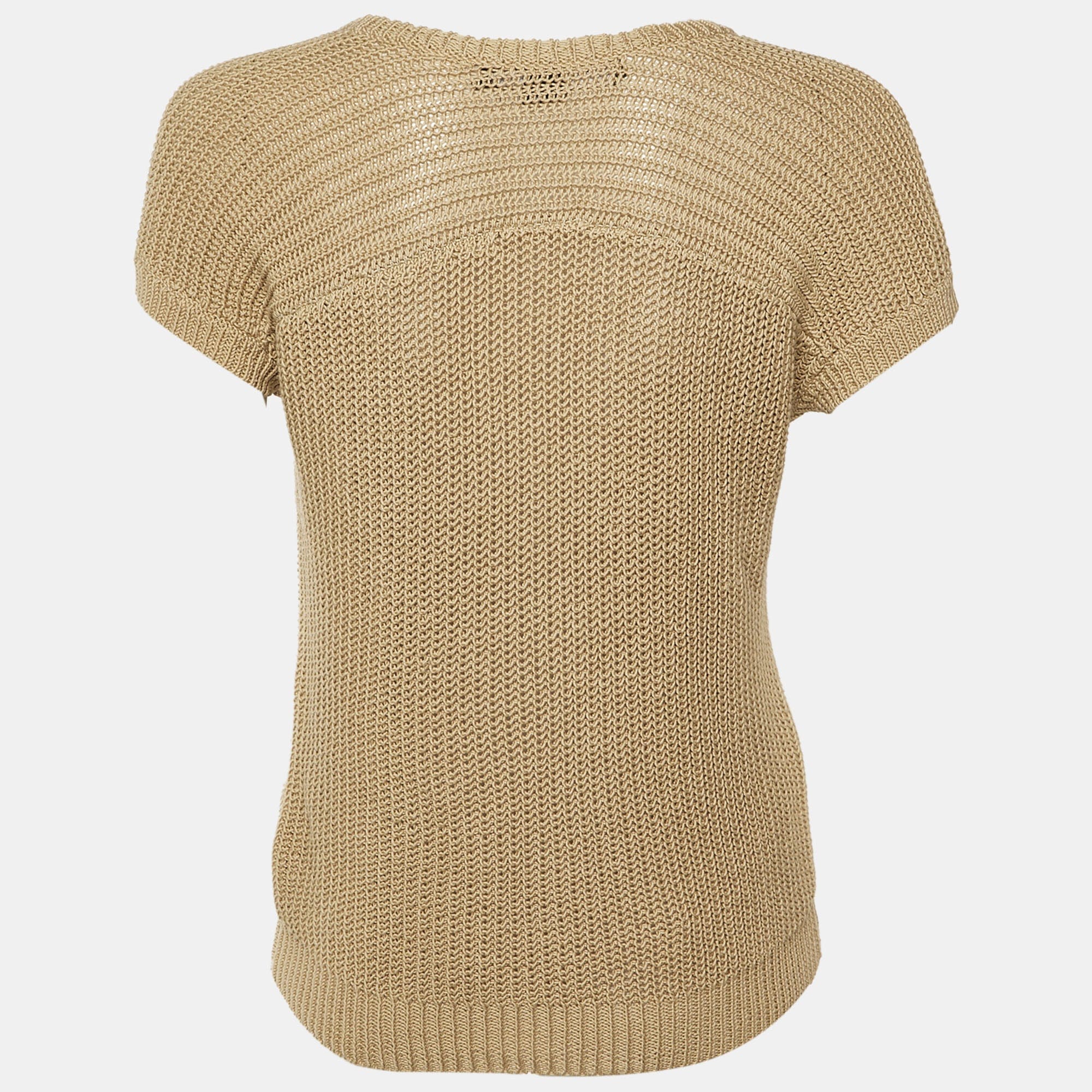 Ralph Lauren Beige Cotton Knit V - Neck Jumper