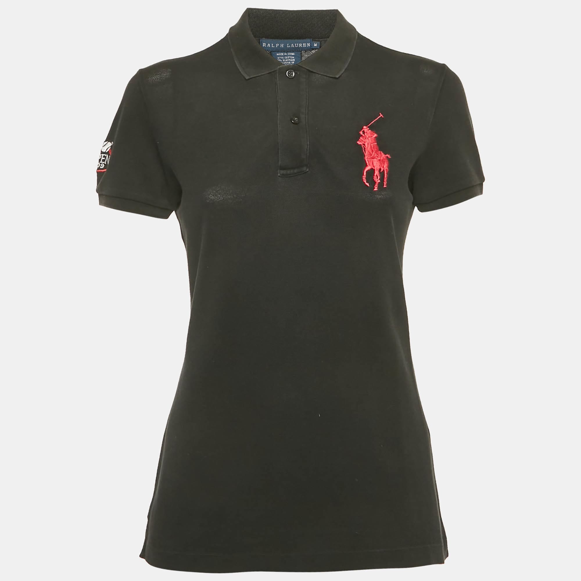 Ralph Lauren Black Logo Embroidered Cotton Polo T - Shirt