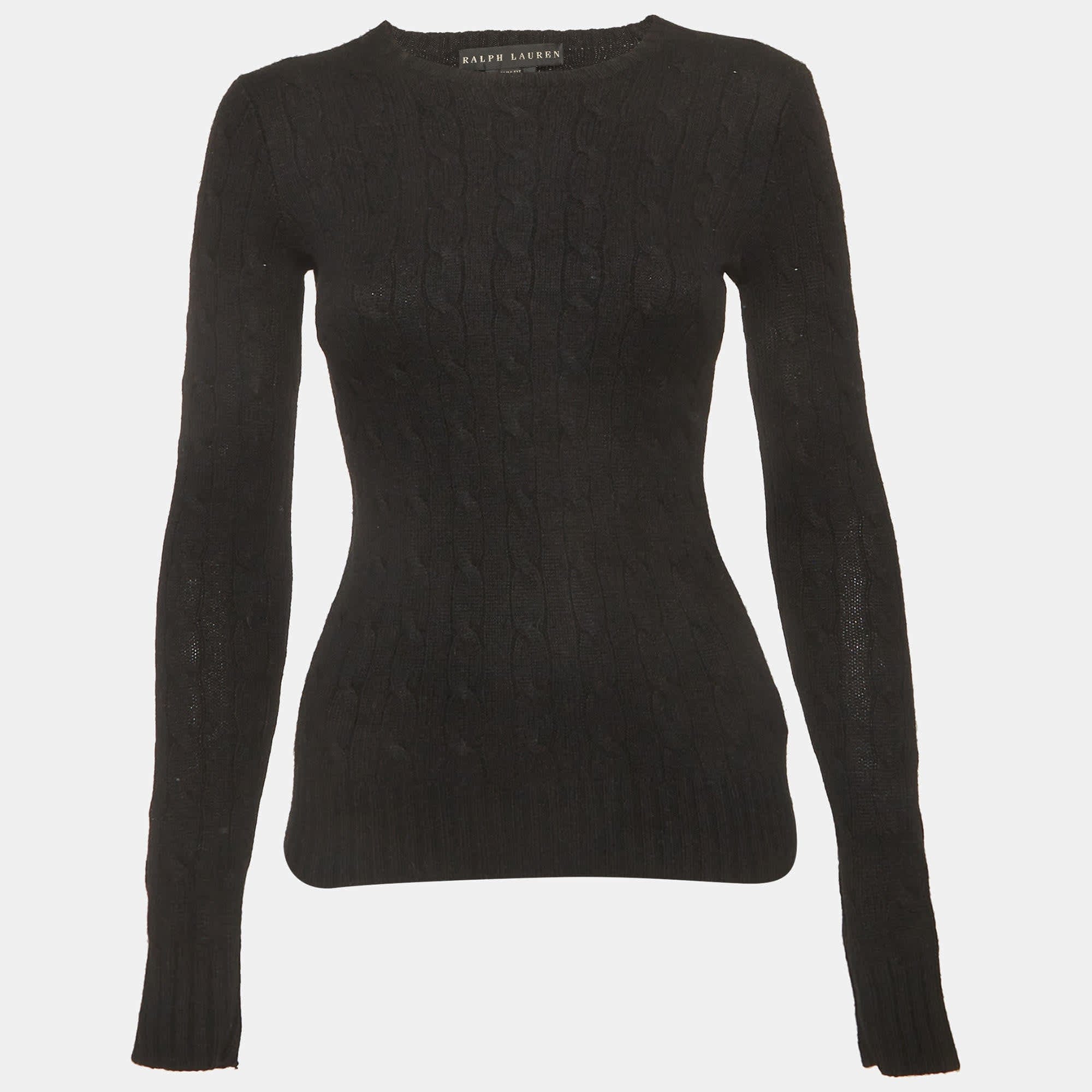 Ralph Lauren Black Cashmere Cable Knit Sweater