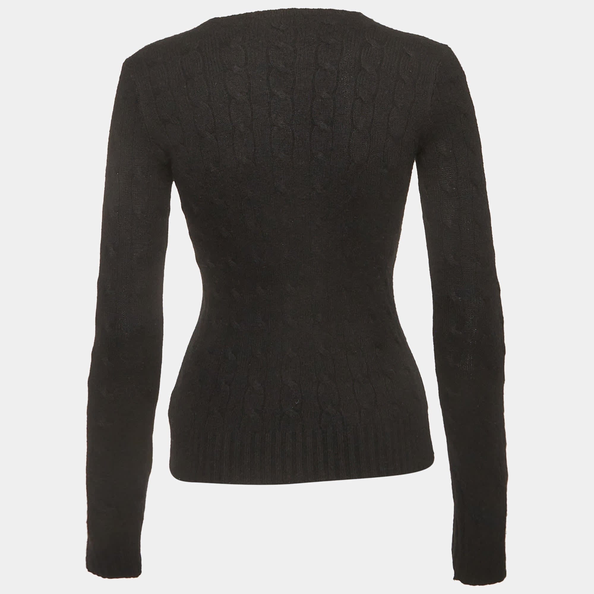 Ralph Lauren Black Cashmere Cable Knit Sweater