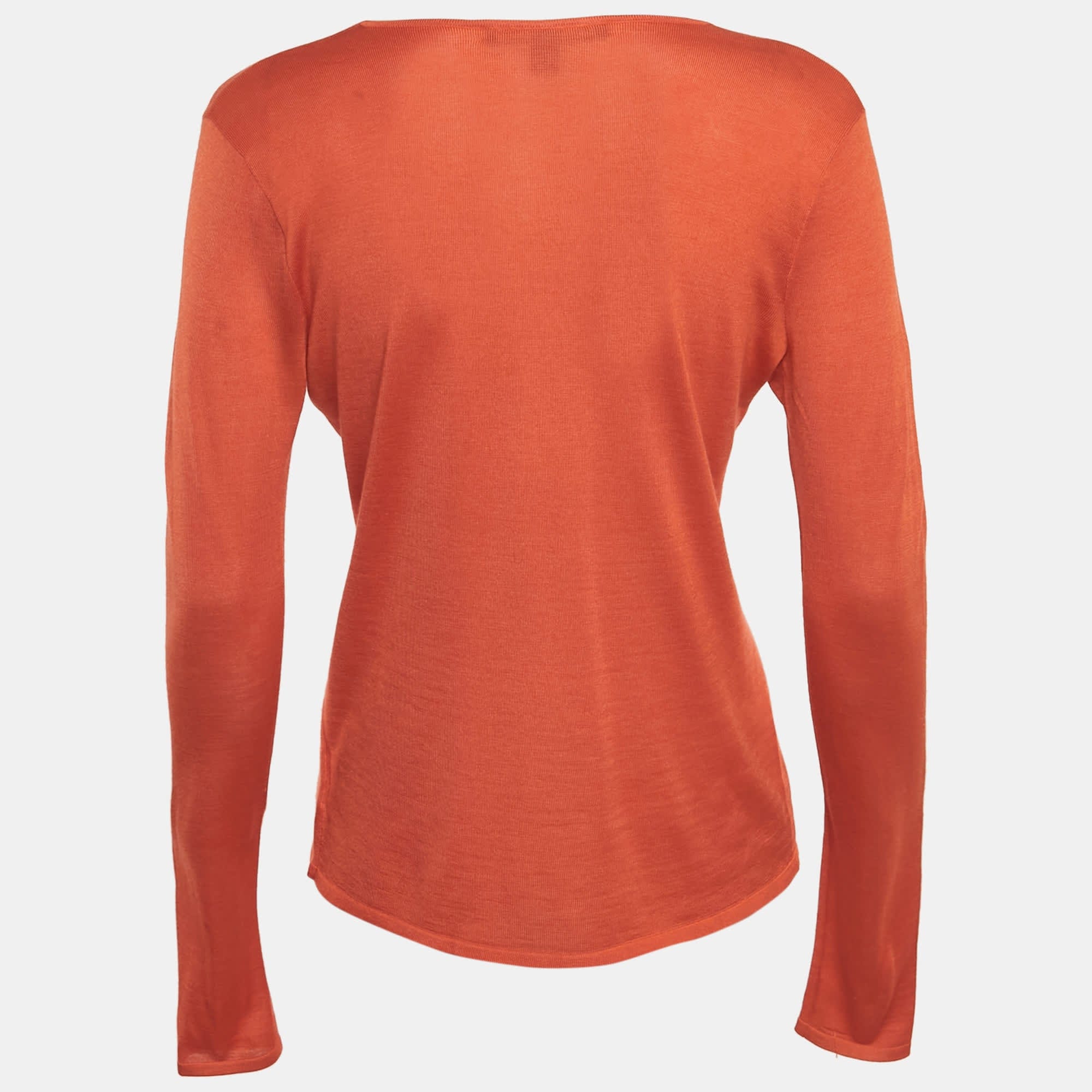 Ralph Lauren Orange Silk And Cashmere Long Sleeve Sweater Top
