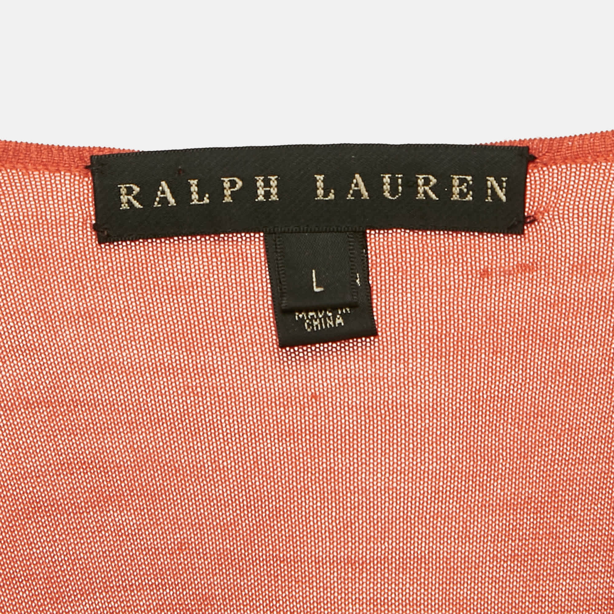 Ralph Lauren Orange Silk And Cashmere Long Sleeve Sweater Top