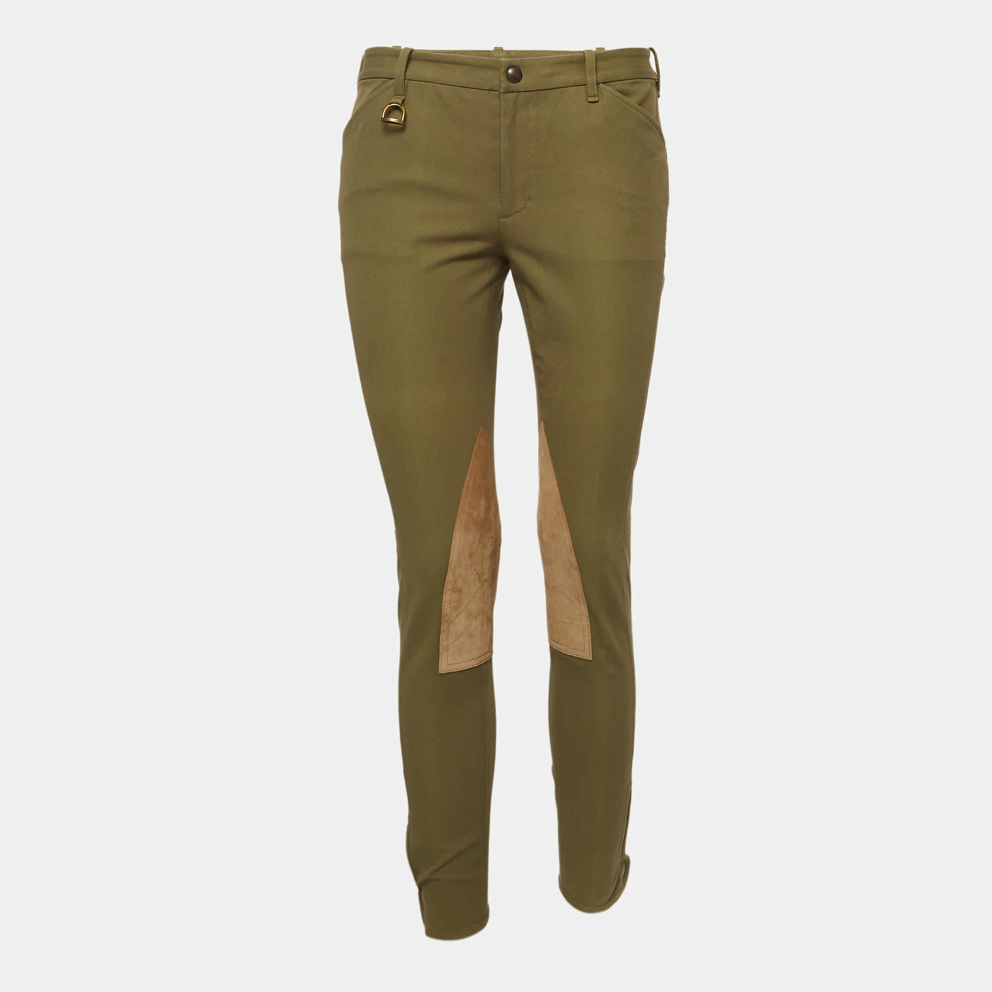 Ralph Lauren Green Suede Trim Cotton Breeches Pants