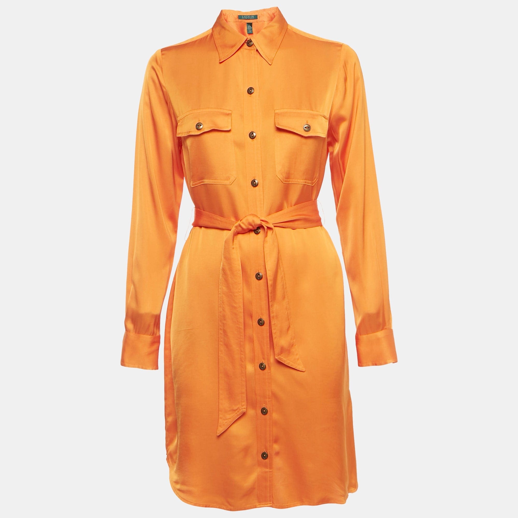 Ralph Lauren Orange Satin Belted Shirt Dress