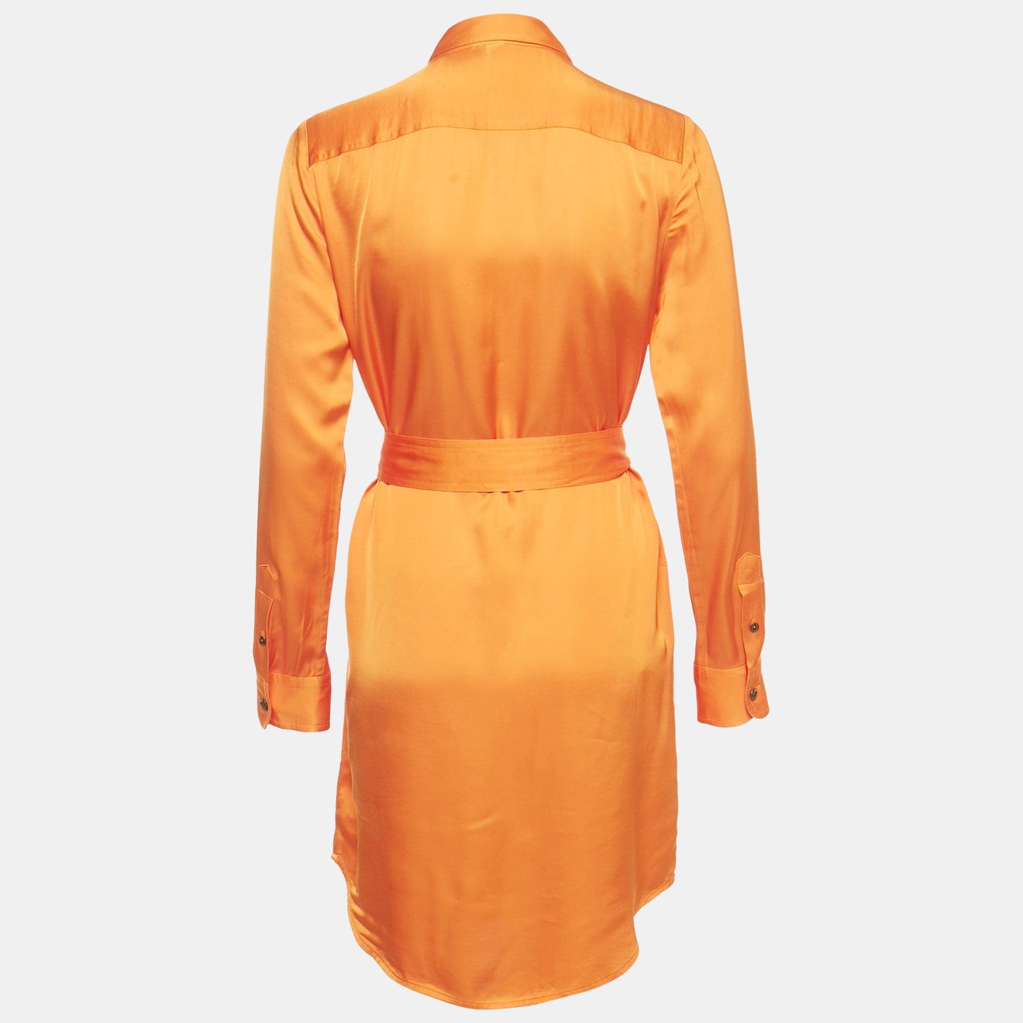 Ralph Lauren Orange Satin Belted Shirt Dress