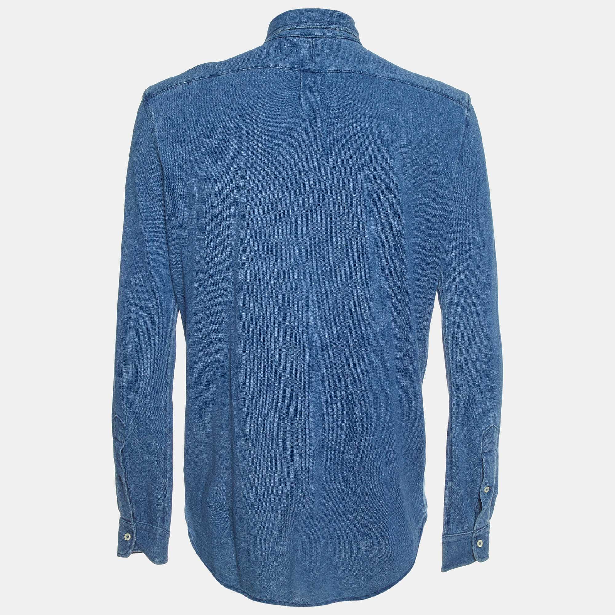 Ralph Lauren Blue Cotton Featherweight Mesh Button Down Shirt