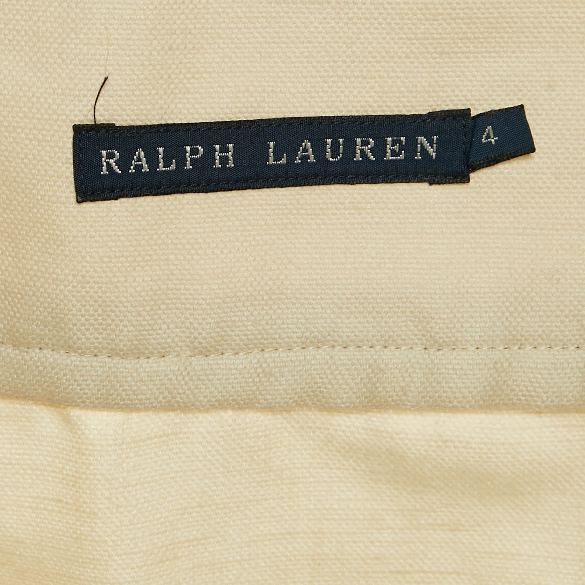 Ralph Lauren Beige Canvas And Leather Trim Mid Length Skirt