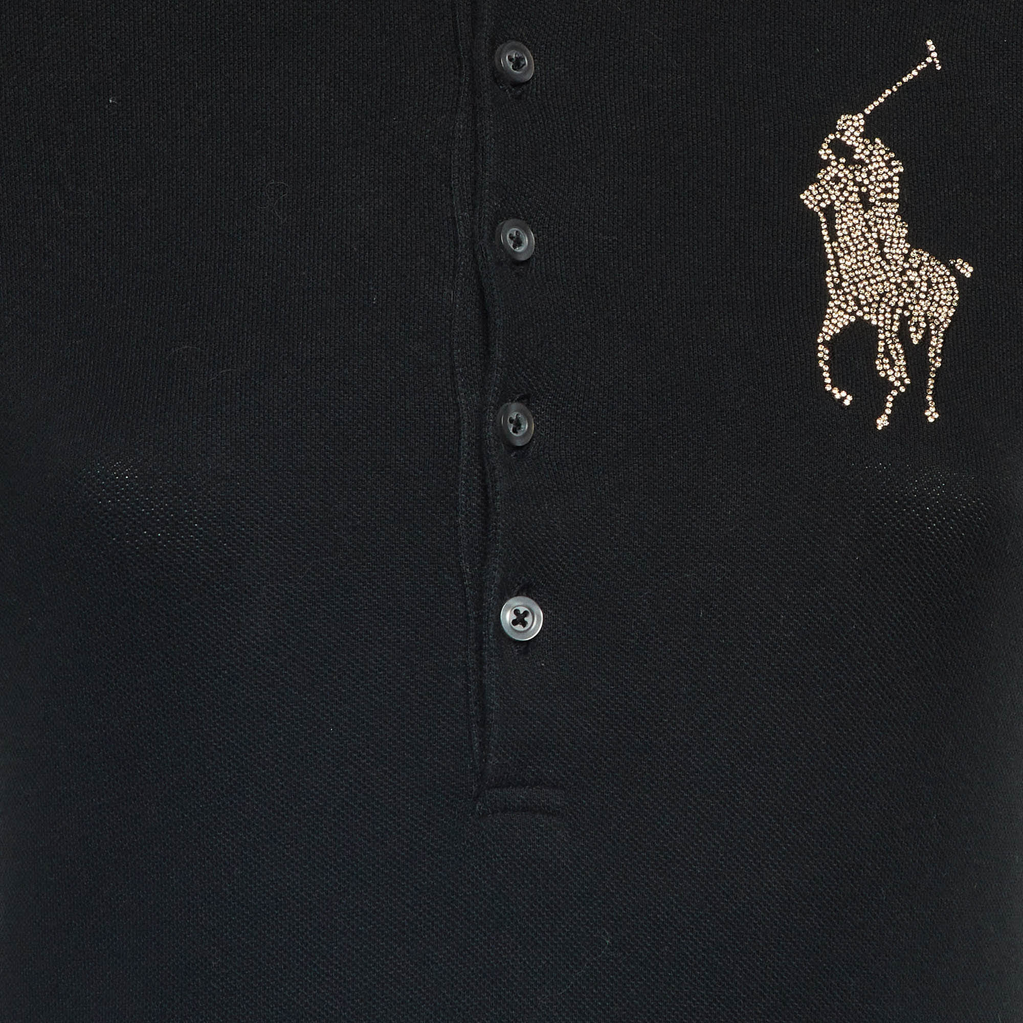 Ralph Lauren Black Cotton Embellished Logo Polo Dress