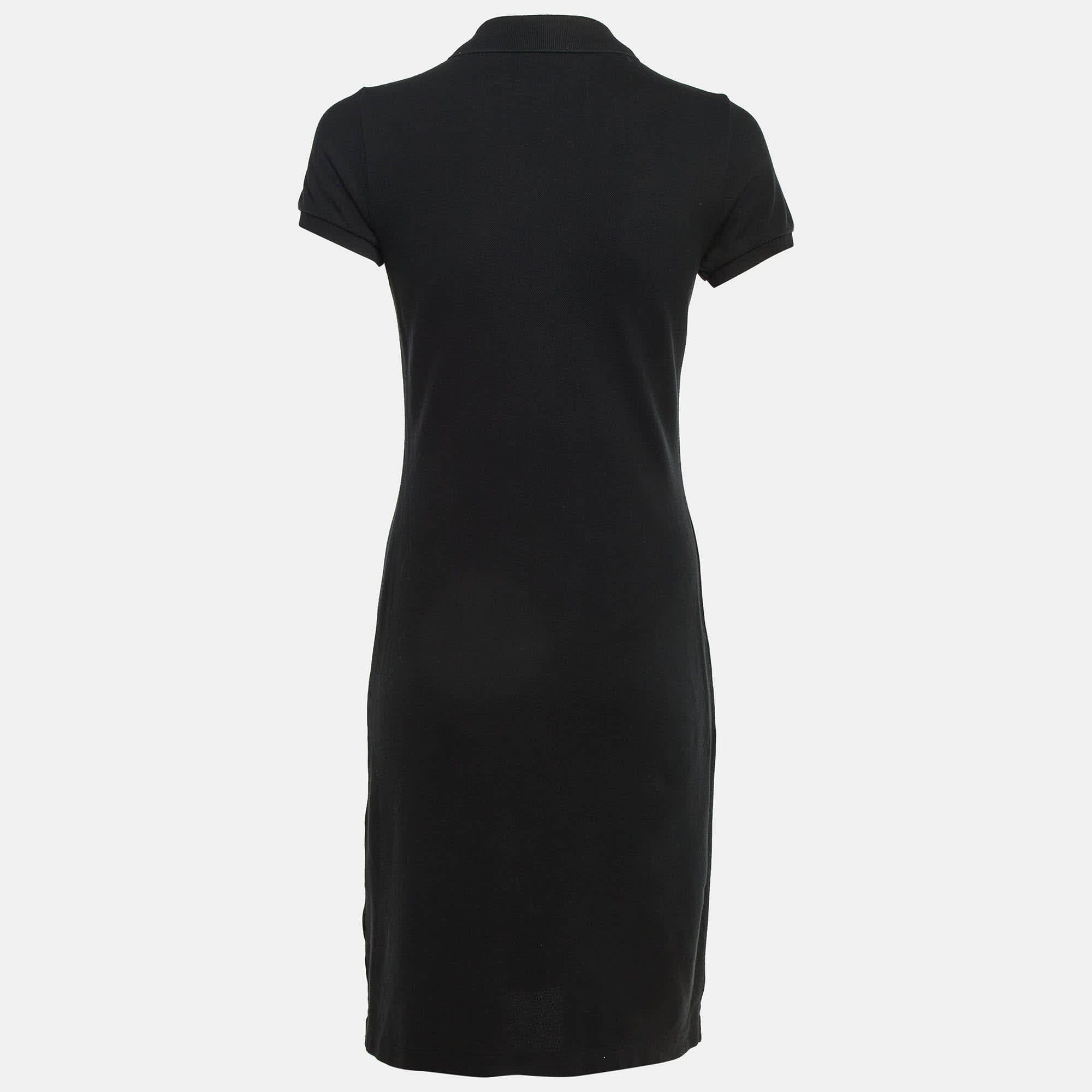 Ralph Lauren Black Cotton Embellished Logo Polo Dress