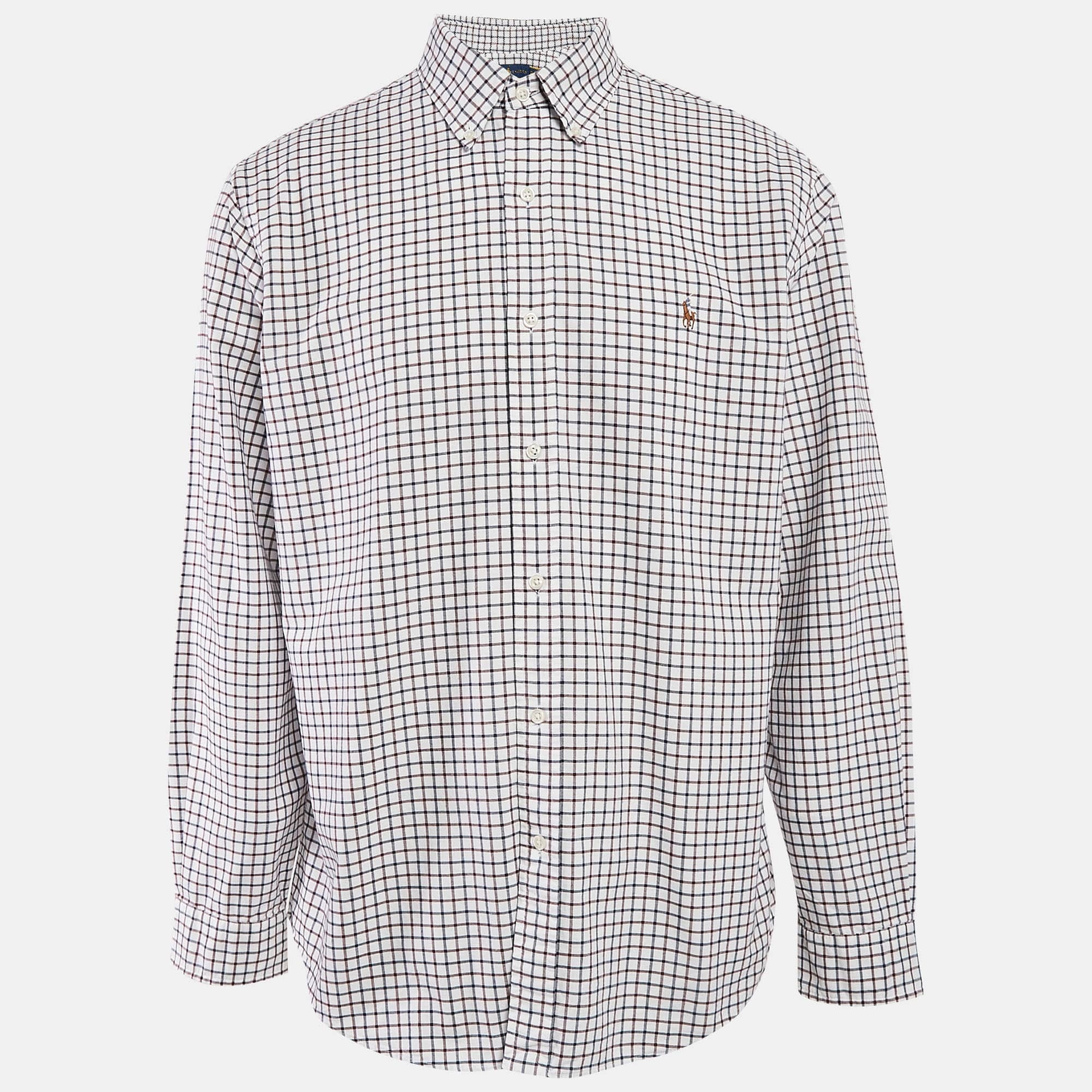 Ralph Lauren White/blue Checks Cotton Custom Fit Shirt